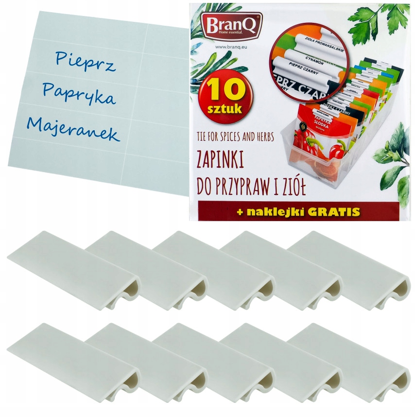 BRANQ - Organizer na przyprawy + zapinki klipsy Kolor odcienie zieleni przezroczysty
