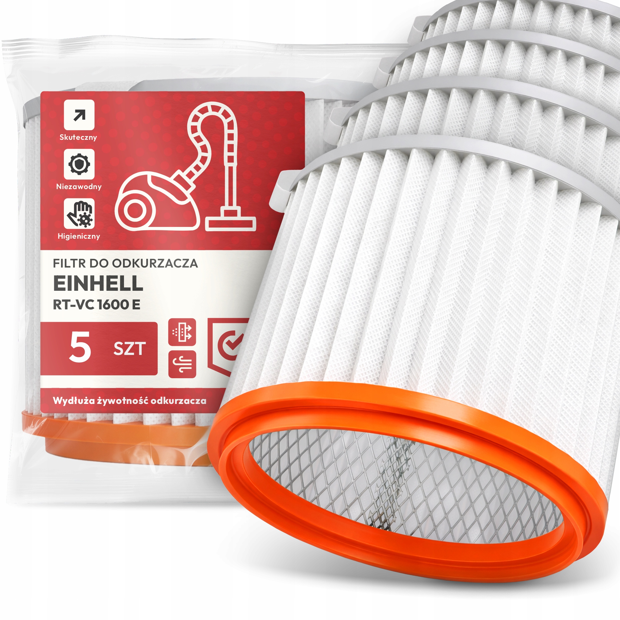 5 x Vzduchový Filtr pro vysavač Einhell Rt-vc 1600 E Omyvatelný Filtr Em-w