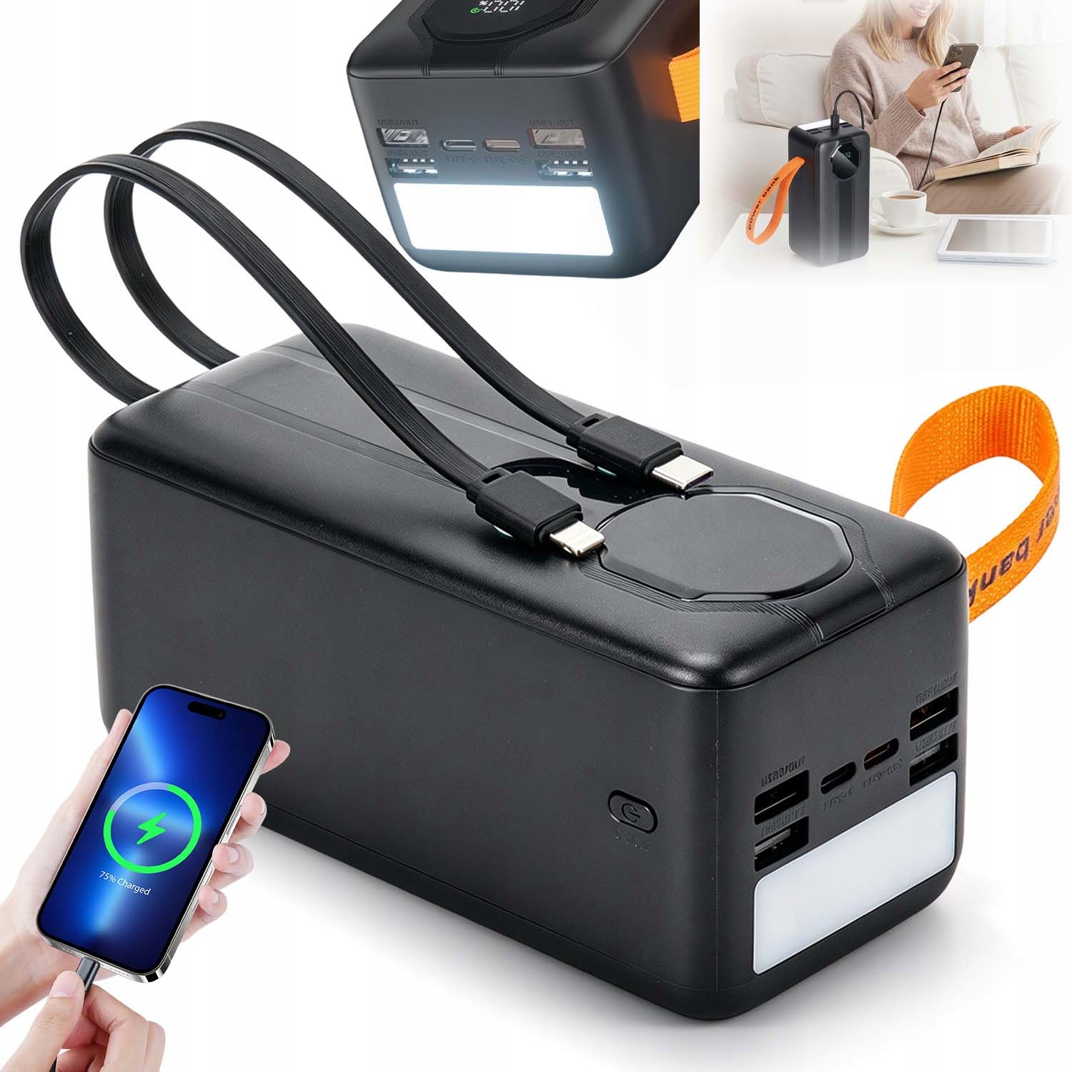 Powerbank 80000MAH Power Bank 2X Usb 2W1 Led Czarny Mocny Bezpieczny +kabel