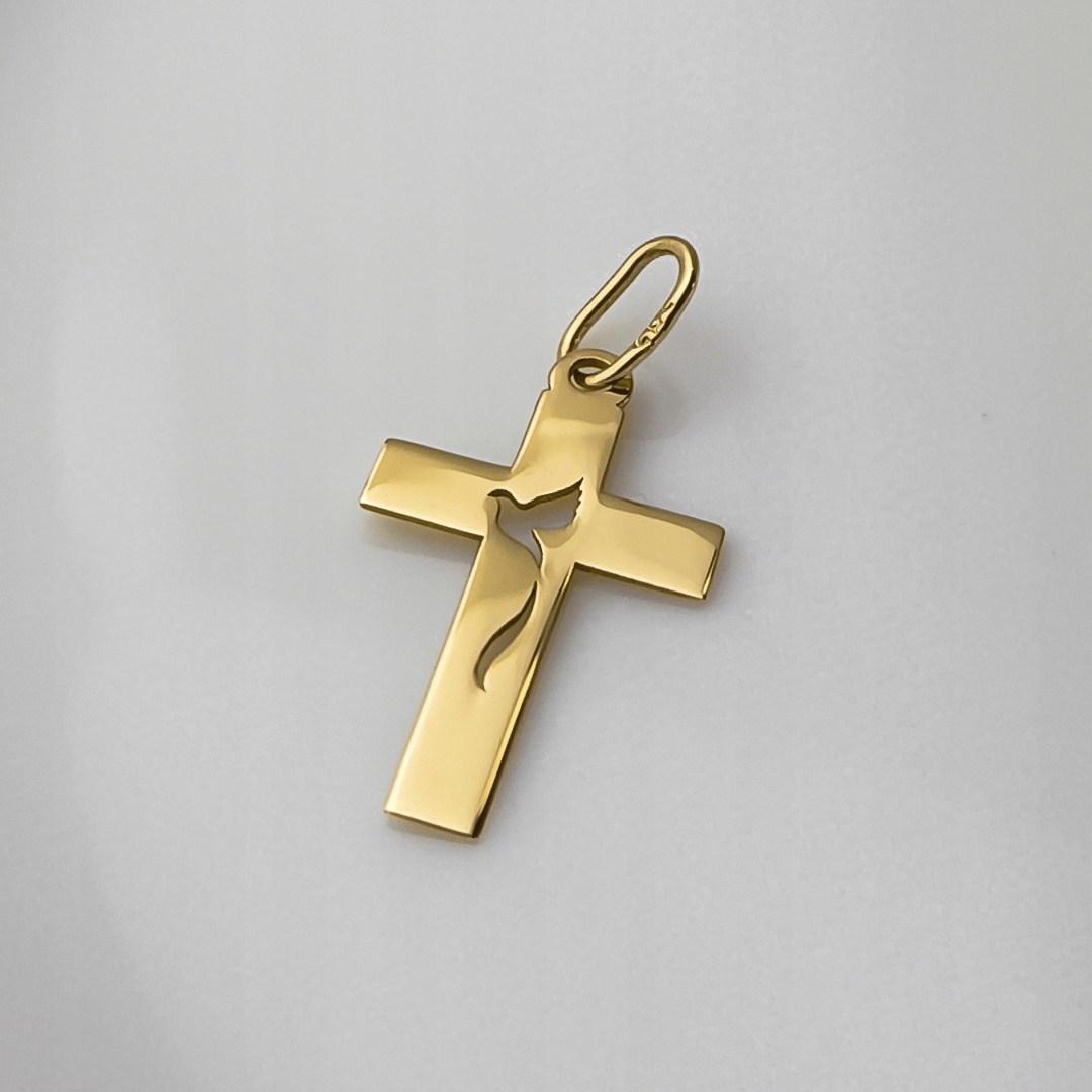 Zlatý přívěsek Křížek s holubem pr.585