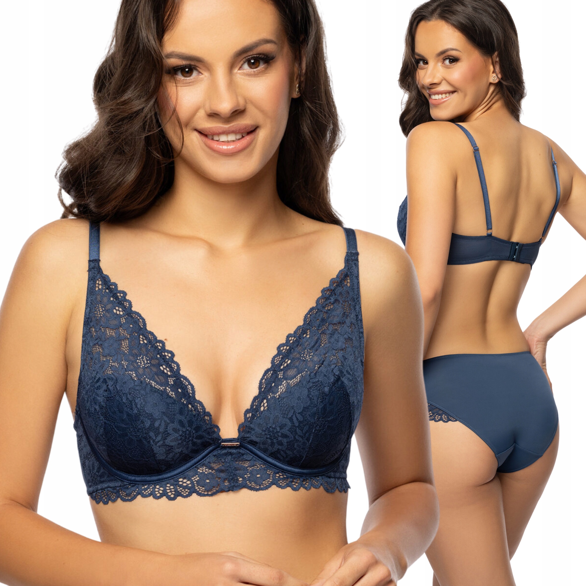 Polovyztužená pohodlná krajková podprsenka Viania Mia námořnická modrá 75C