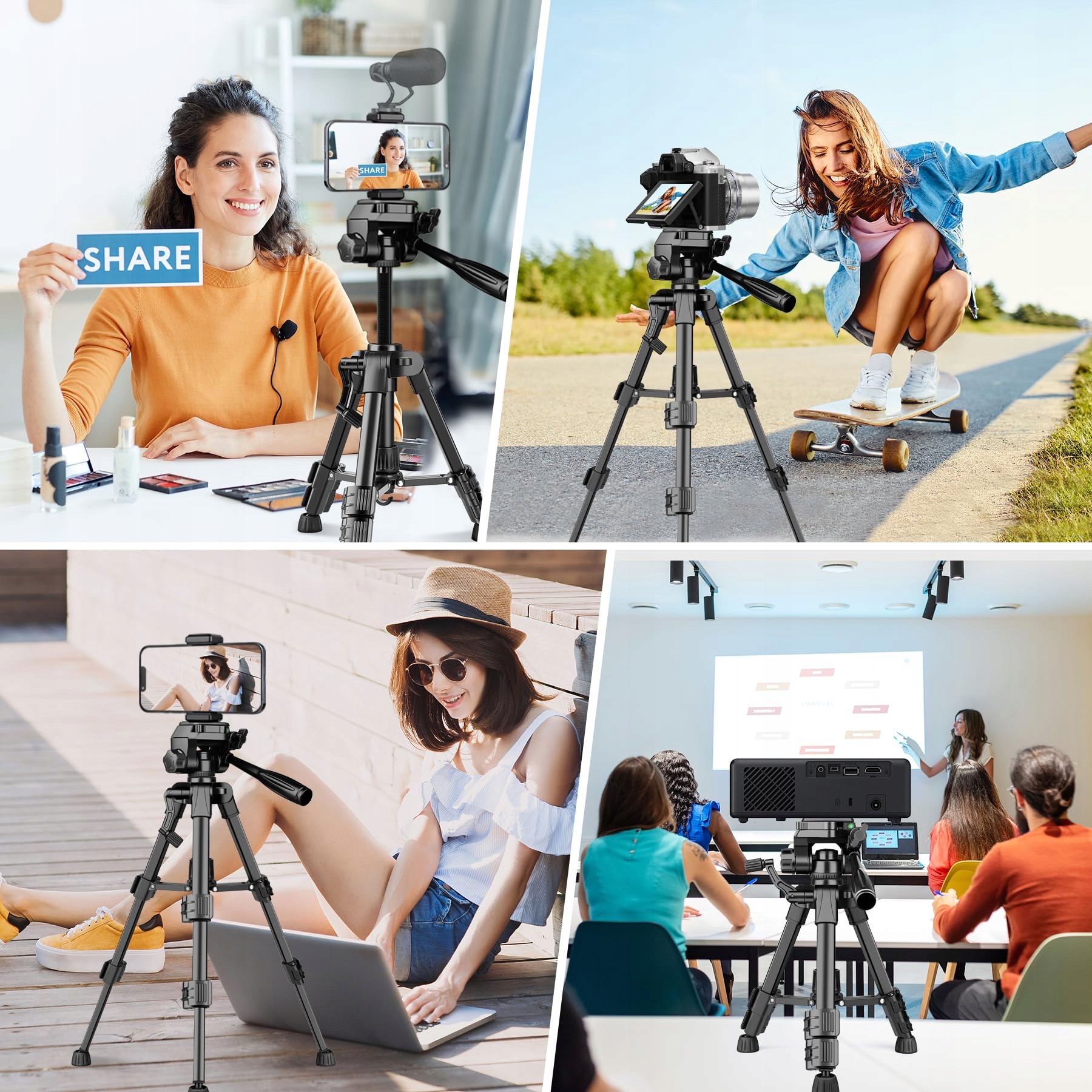 JOILCAN Mini Statyw 63.5cm Aluminiowy Do Aparatów DSLR i Smartfonów — miniatura 7