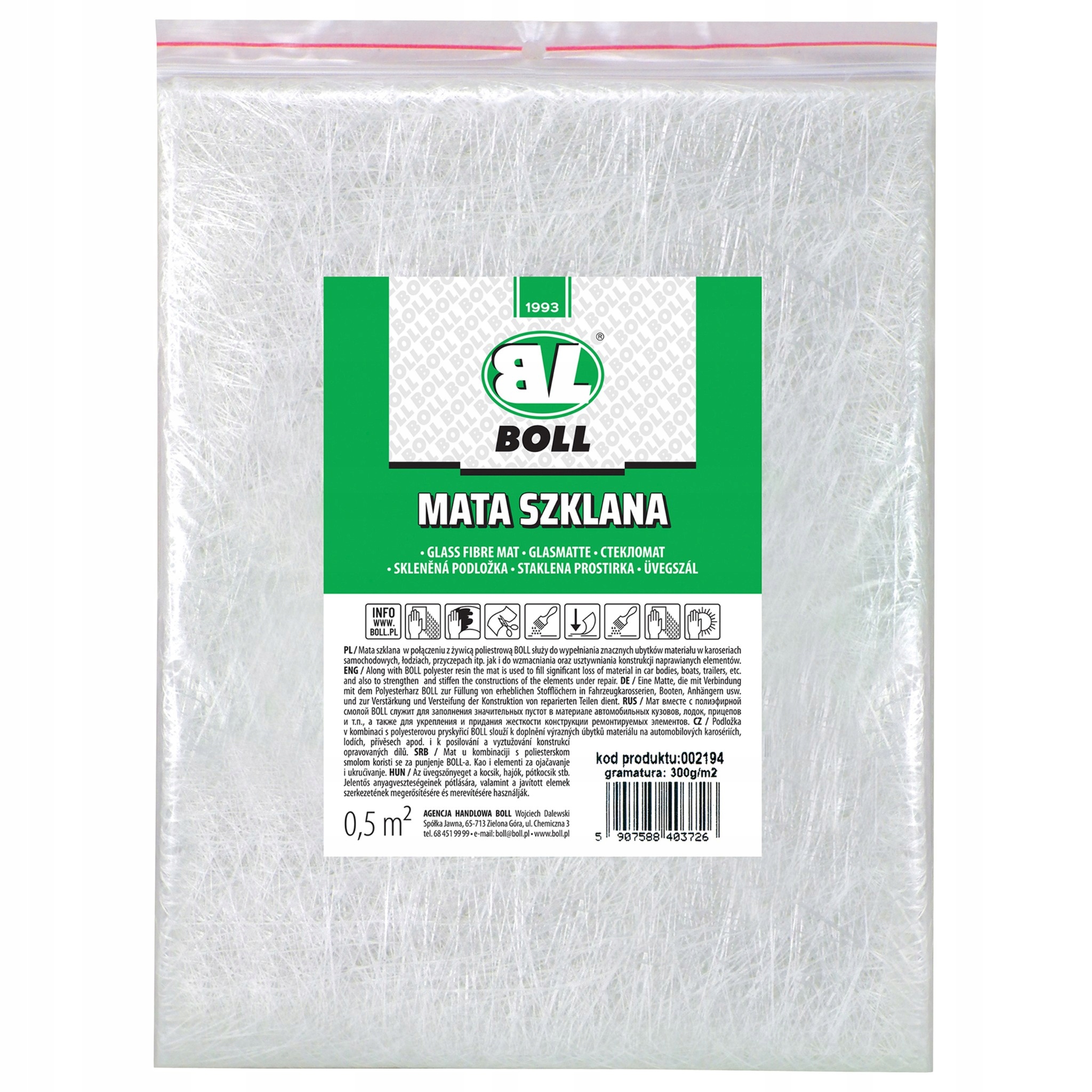 Zestaw naprawczy żywica mata szpachlówka z włóknem szklanym BOLL Numer katalogowy producenta 002192