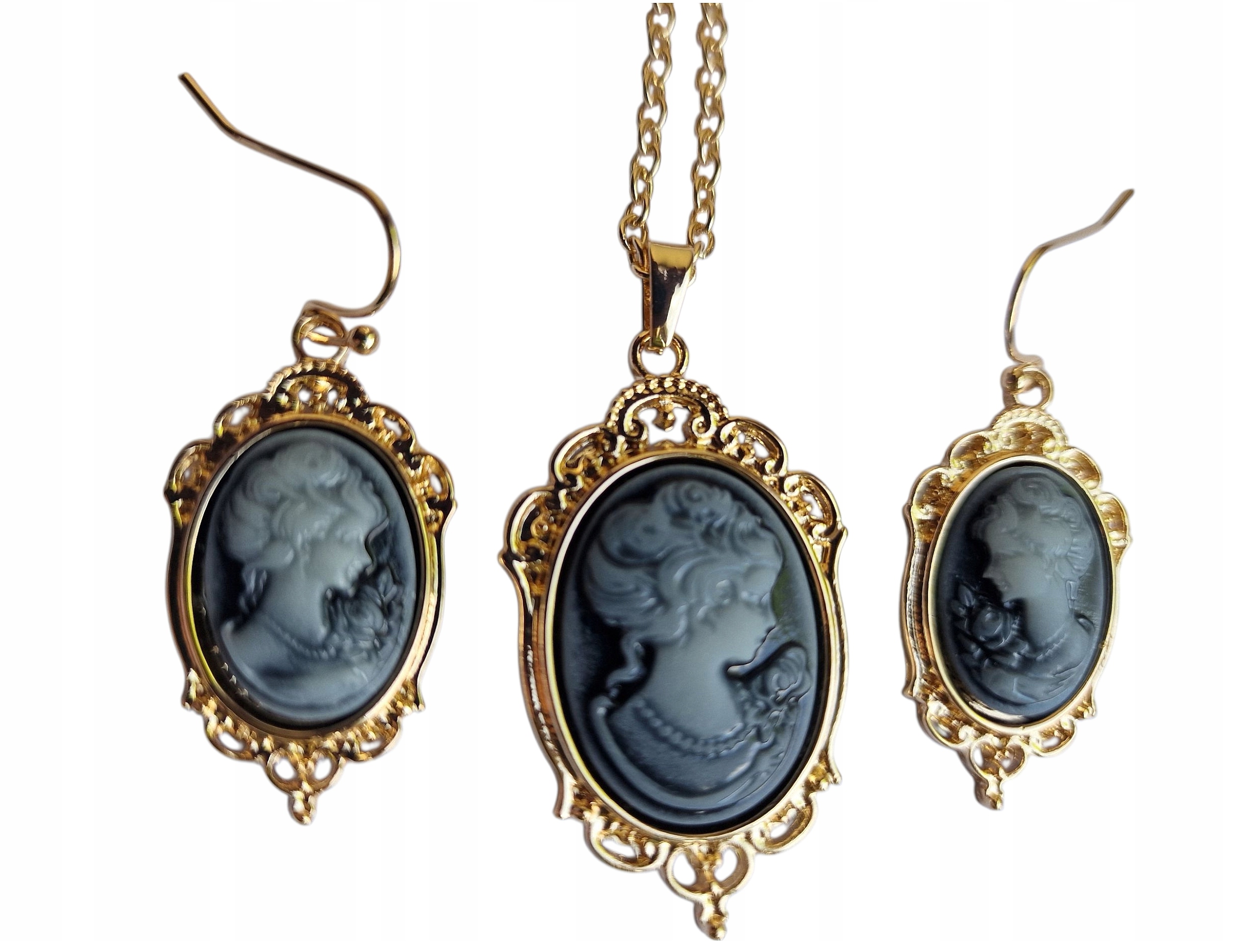 Vintage Colette Leblanc Komplet Náušnice Náhrdelník Florentský Styl Kamea