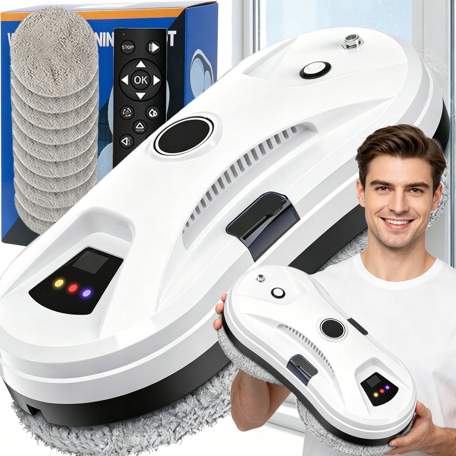 Inteligentný Robot Na Umývanie Okien A Zrkadiel, Podlahových Dlaždíc 90W 5600PA S Diaľkovým Ovládaním