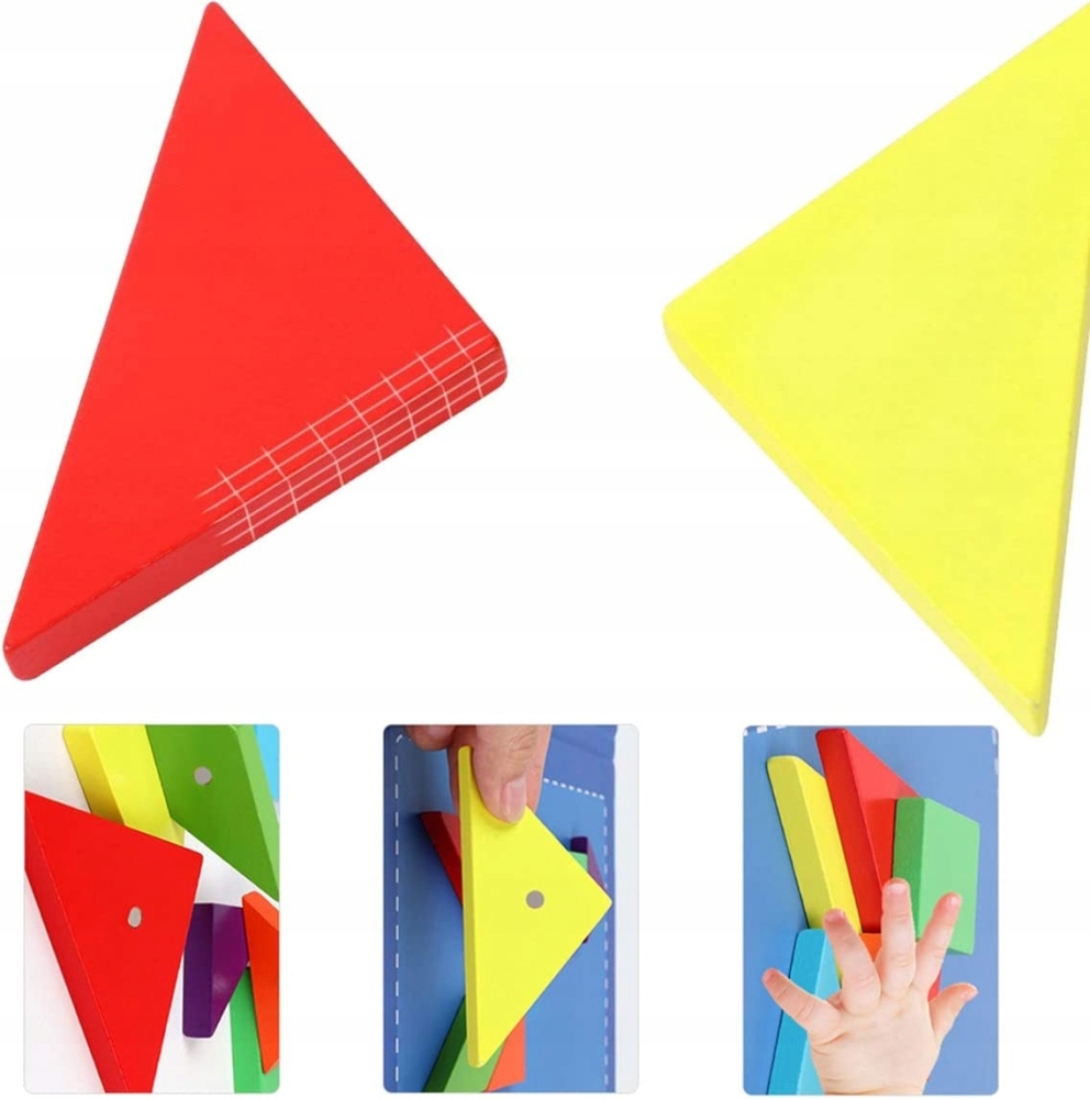 TANGRAM DREWNIANE KLOCKI MAGNETYCZNE MAGNES KSZTAŁTY UKŁADANKA MONTESSORI Wiek dziecka 3 lata +