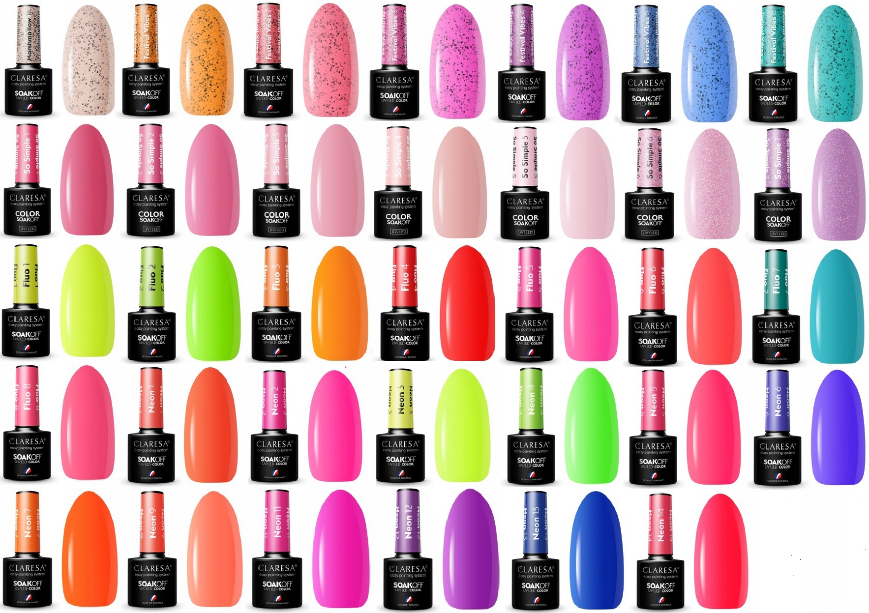 CLARESA LAKIER HYBRYDOWY MIX KOLORÓW DO WYBORU 5ml WYPRZEDAŻ Kolor Biel Czerń Odcienie brązu i beżu Odcienie czerwieni i różu Odcienie fioletu Odcienie niebieskiego Odcienie pomarańczowego Odcienie szarości i srebra Odcienie zieleni Odcienie żółtego i złota