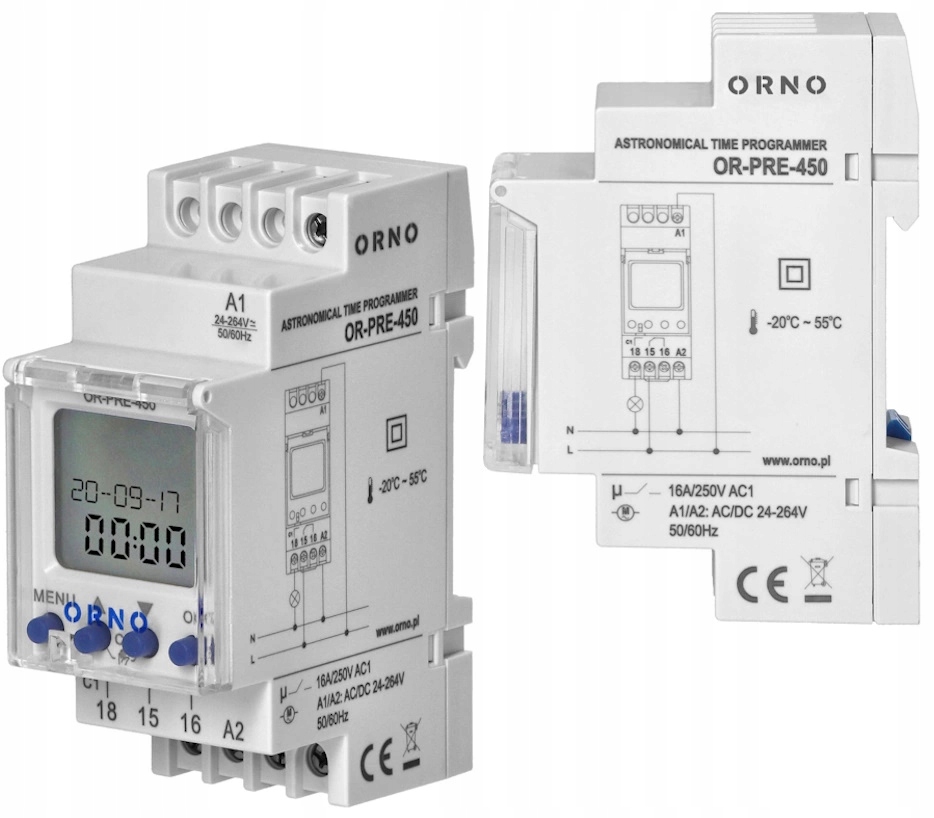 ORNO Timer Elektroniczny Programator Astronomiczny Czasowy LCD na Szynę DIN