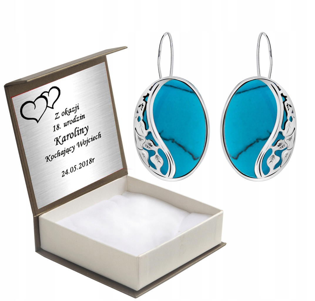 

Kolczyki Srebrne Z Turkusami I Listkami + Grawer