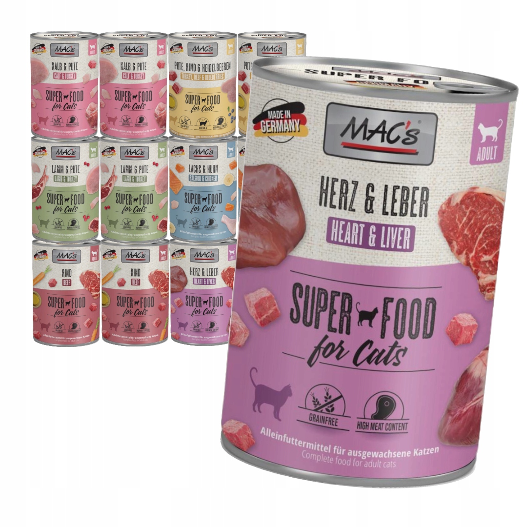 Levně MAC's Cat Mokré Krmivo Pro Kočky Mix Chutí 12x400g Telecí Hovězí Losos