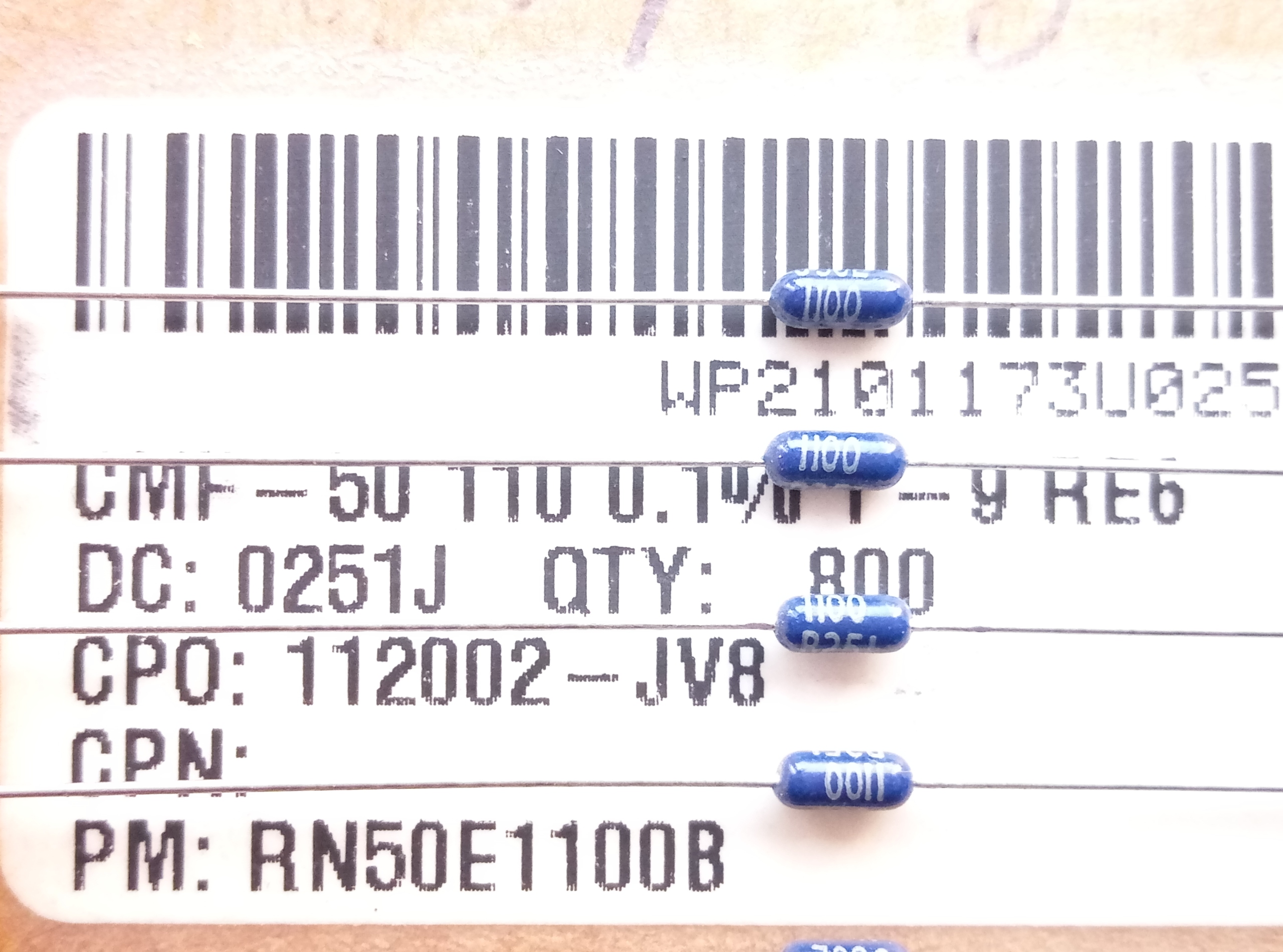 [5szt] Rezystor prec 110R 0.1% 0.1W typ RN50 low noise Vishay-Dale
