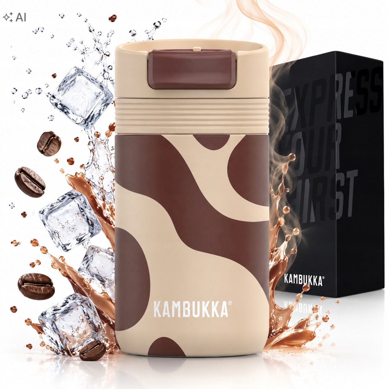 Termohrnek Kambukka Cabo Carmel Cow 300 ml hrnek do auta krabička