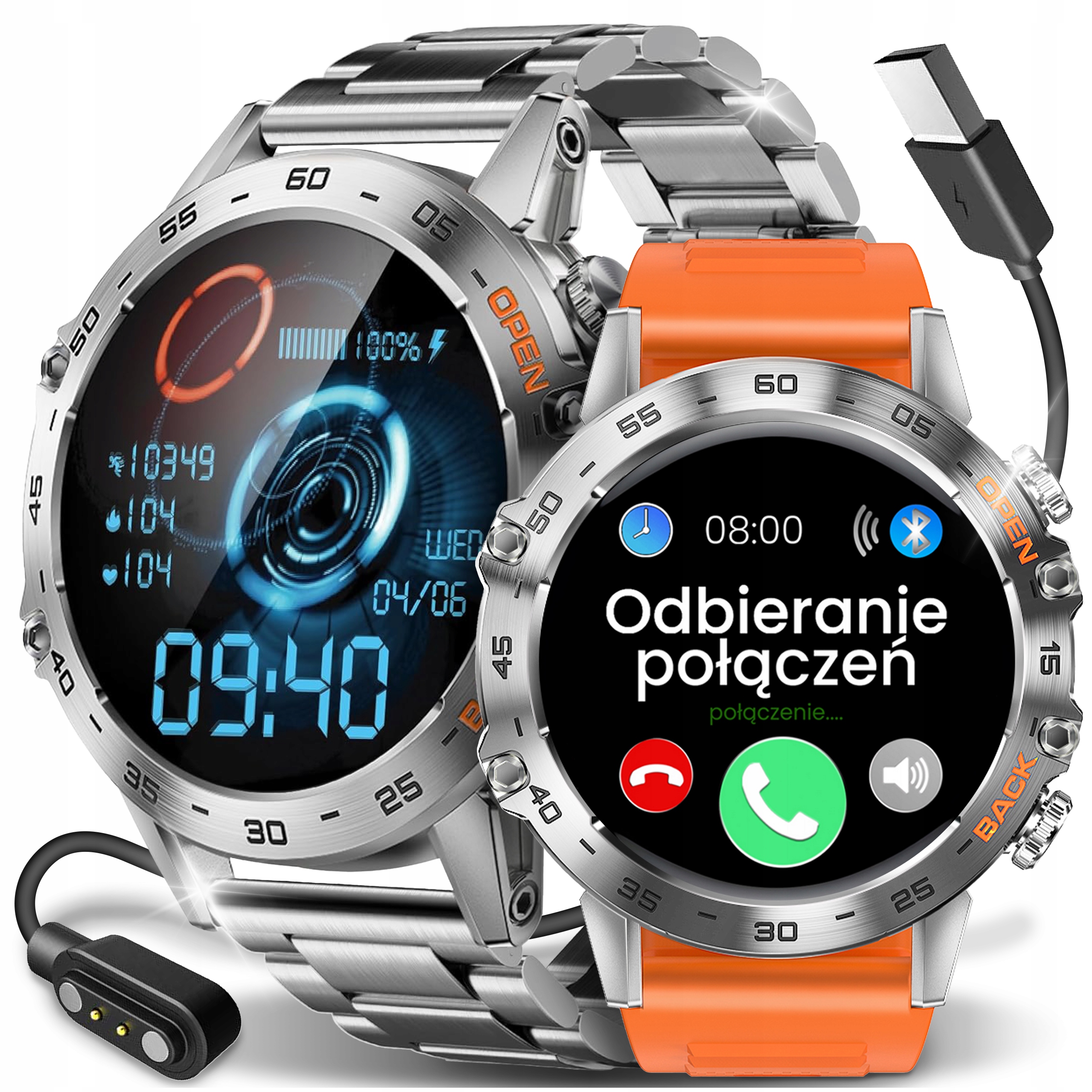 SMARTWATCH ZEGAREK MĘSKI FUNKCJA ROZMÓW POLSKIE MENU KARDIOWATCH + 2 PASKI Marka JG Smart