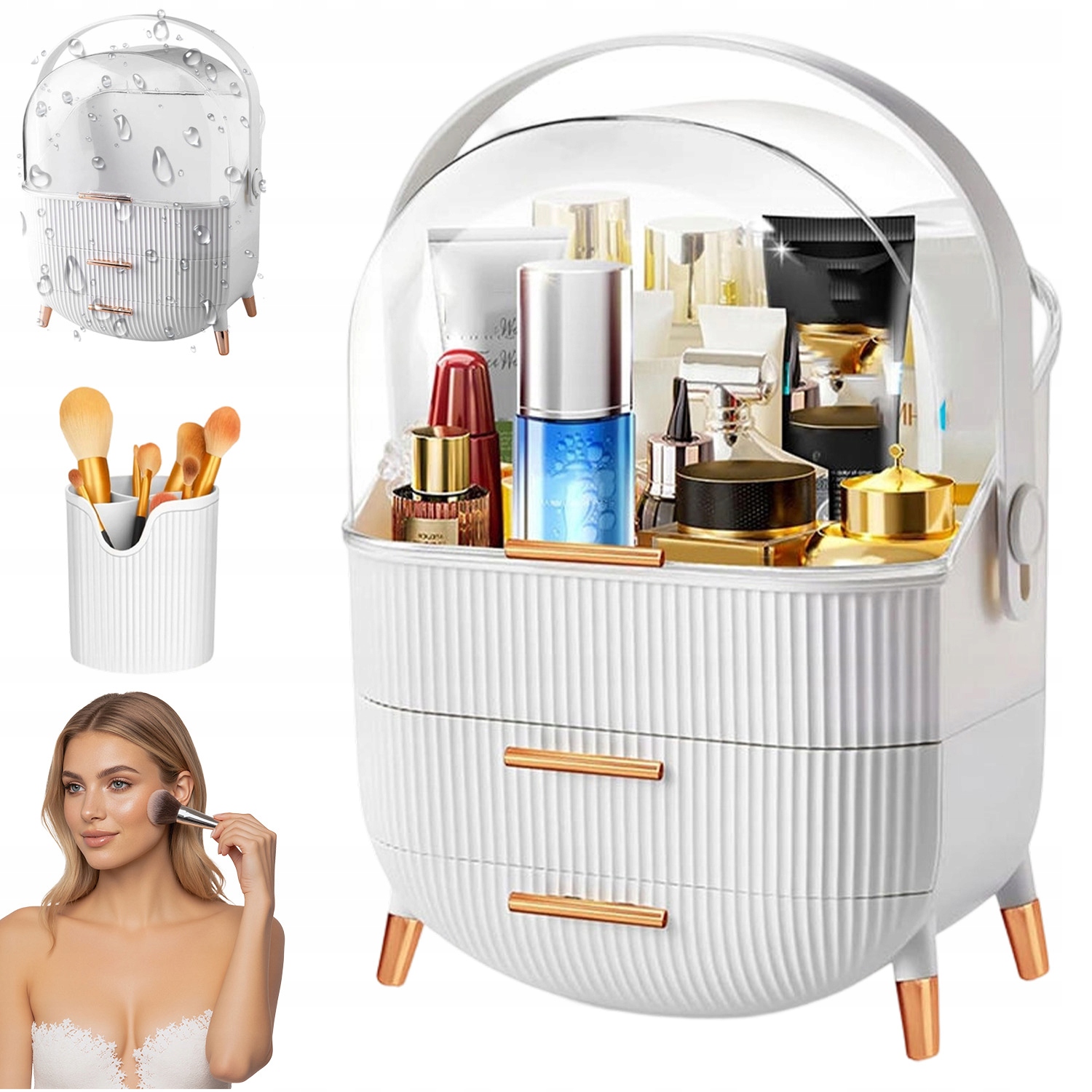 Organizér Na Kosmetiku Kosmetická Taška Velká Kufřík Šperkovnice 3 Úrovně Bílá