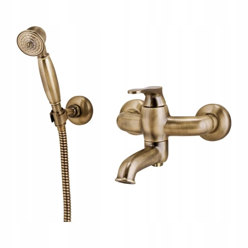 Art Deco vaňová batéria s sprchovým setom, starožitný kefovaný bronz