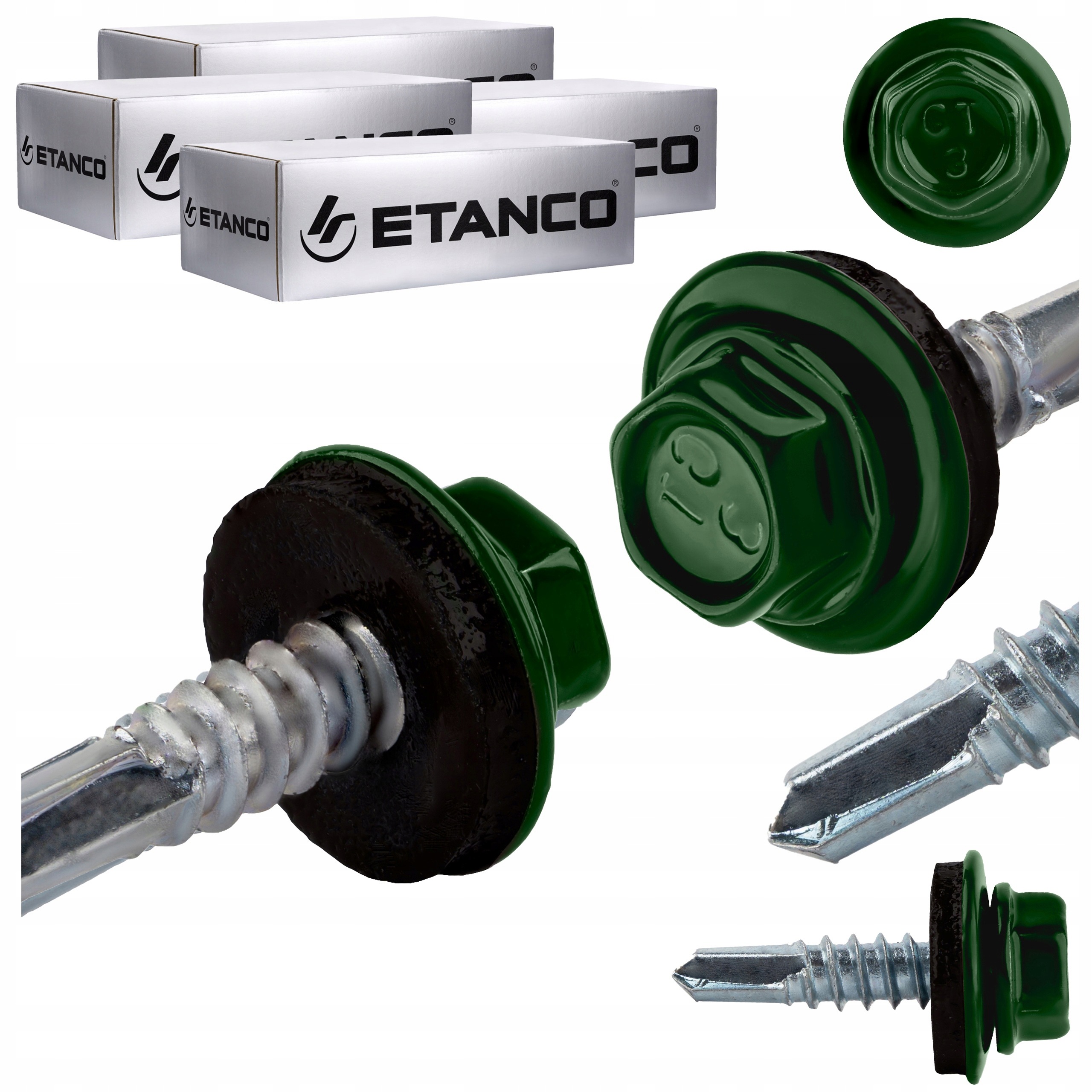 Samovrtné šrouby do kovu 3 mm 4,8 x 19 mm Ral 6005 1000 ks Etanco GT3 Z14