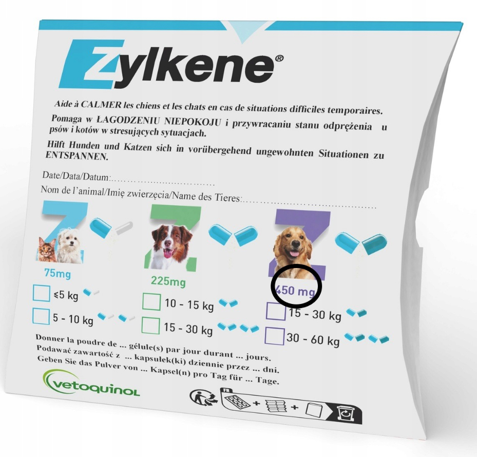 Vetoquinol Zylkene 450 mg 20 kapsułek na Stres Lęk