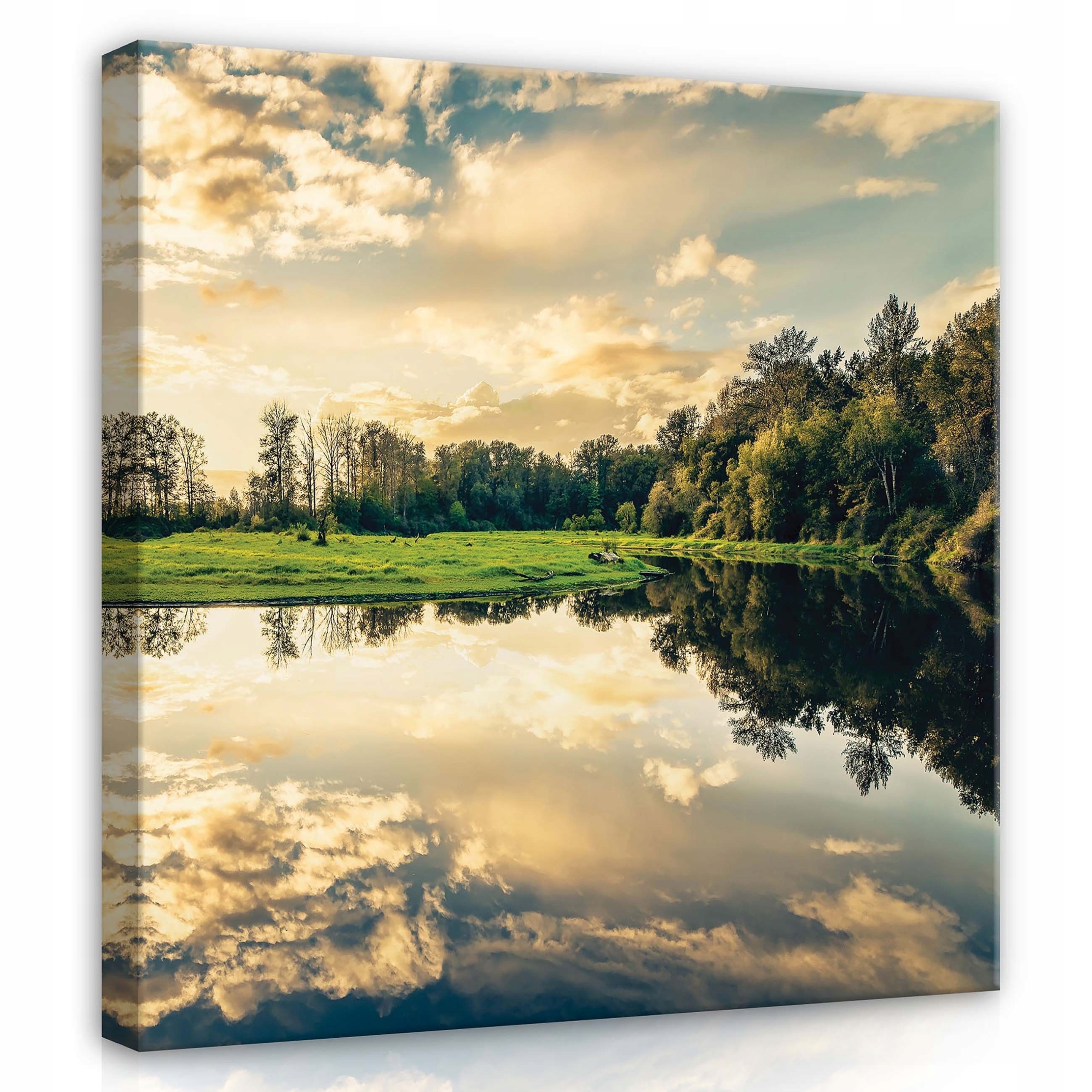 Obraz 80x80 Jezero odraz západu slunce mraky stromy klid příroda