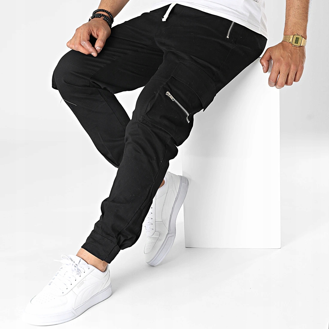 Joggery Jeansy Spodnie Bojówki Męskie Casual Zamki