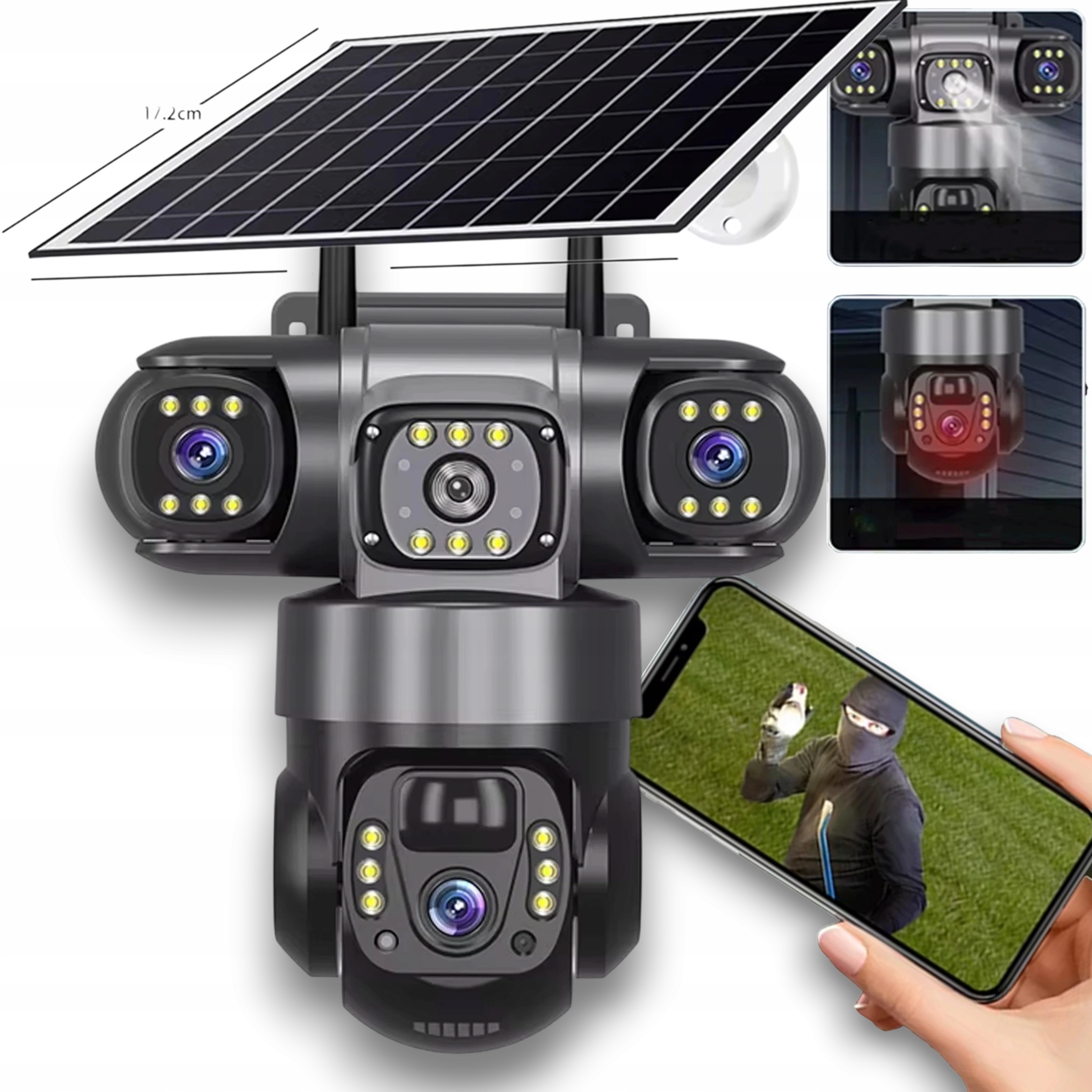 KAMERA SOLARNA ZEWNĘTRZNA 4K 3 EKRANY 9MPx NA KARTE SIM 4G BEZPRZEWODOWA