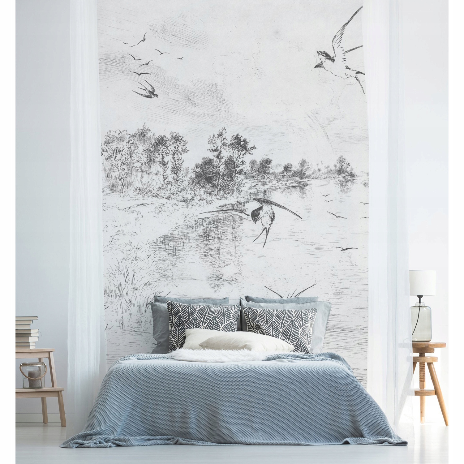 

Tapeta ścienna Rysunkowy pejzaż jeziora 290x290 cm