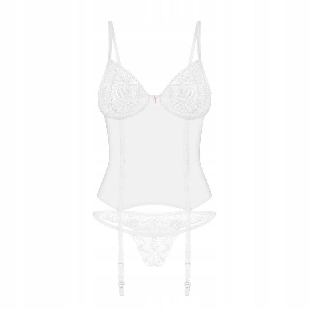 Obsessive Alissium komplet bílý korzet tanga M/L s krajkou