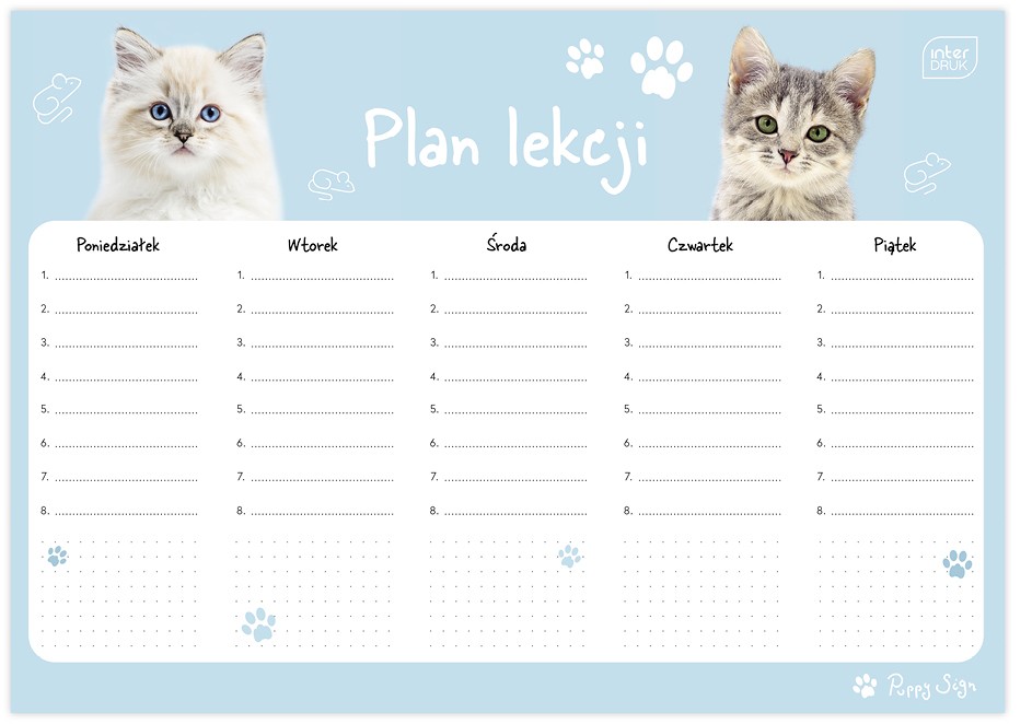 Plan lekcji A4 tygodniowy plan zajęć dla dzieci PUPPY dziewczęcy Interdruk_8