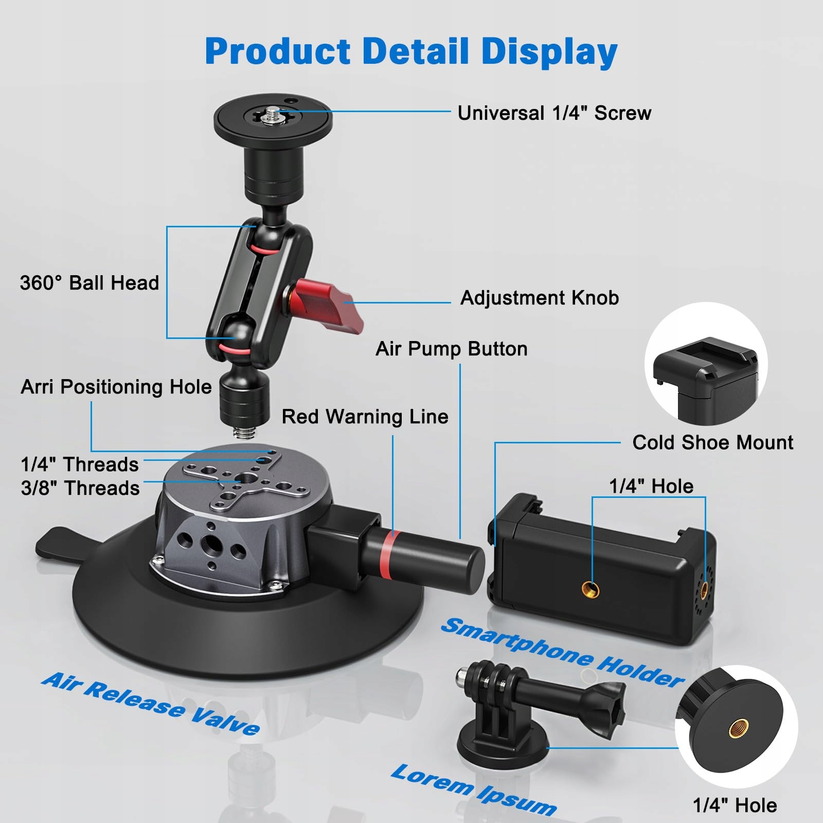 Uchwyt Samochodowy Przyssawka Do Kamery Telefonu DSLR Magic Arm JUBORUI — miniatura 3