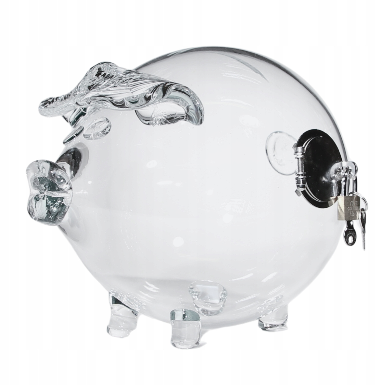 Pokladnička prasátko bezbarvá s visacím zámkem Velký dárek trezor mince bankovky XXL