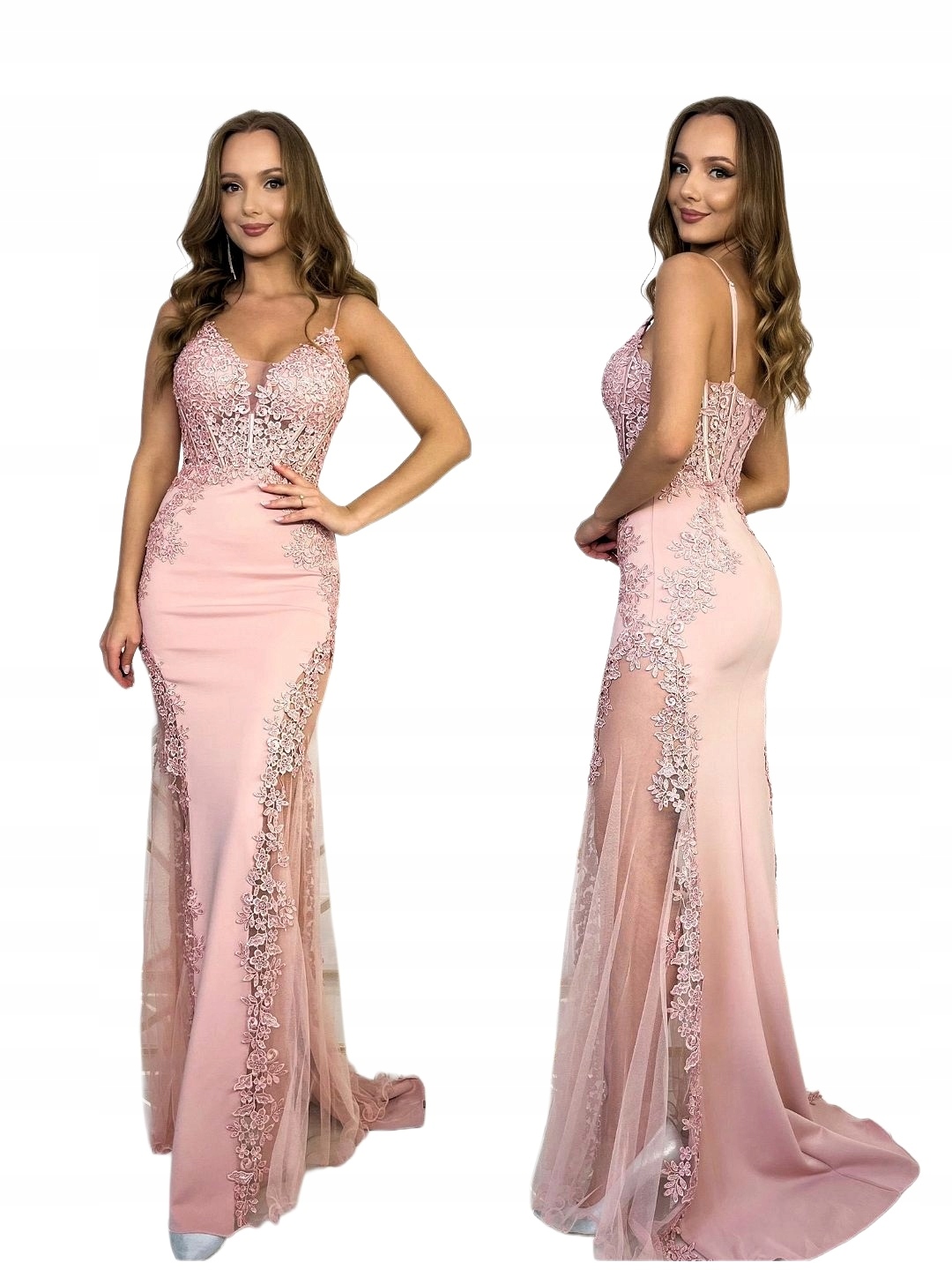Boda dlouhé pudrová růžová šaty rybka na ples svatební hostina opravená družička S