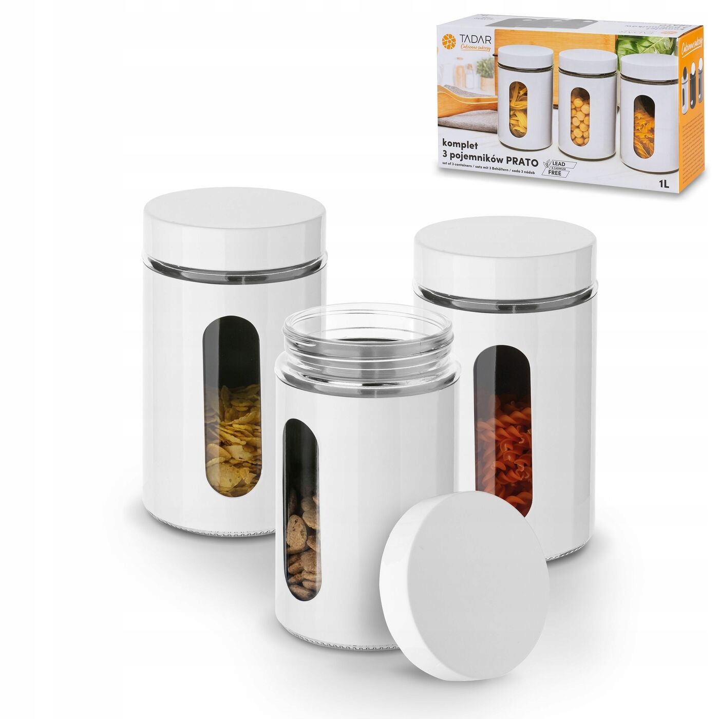 

Zestaw Pojemników Szklanych biała osłonka X3 Tadar