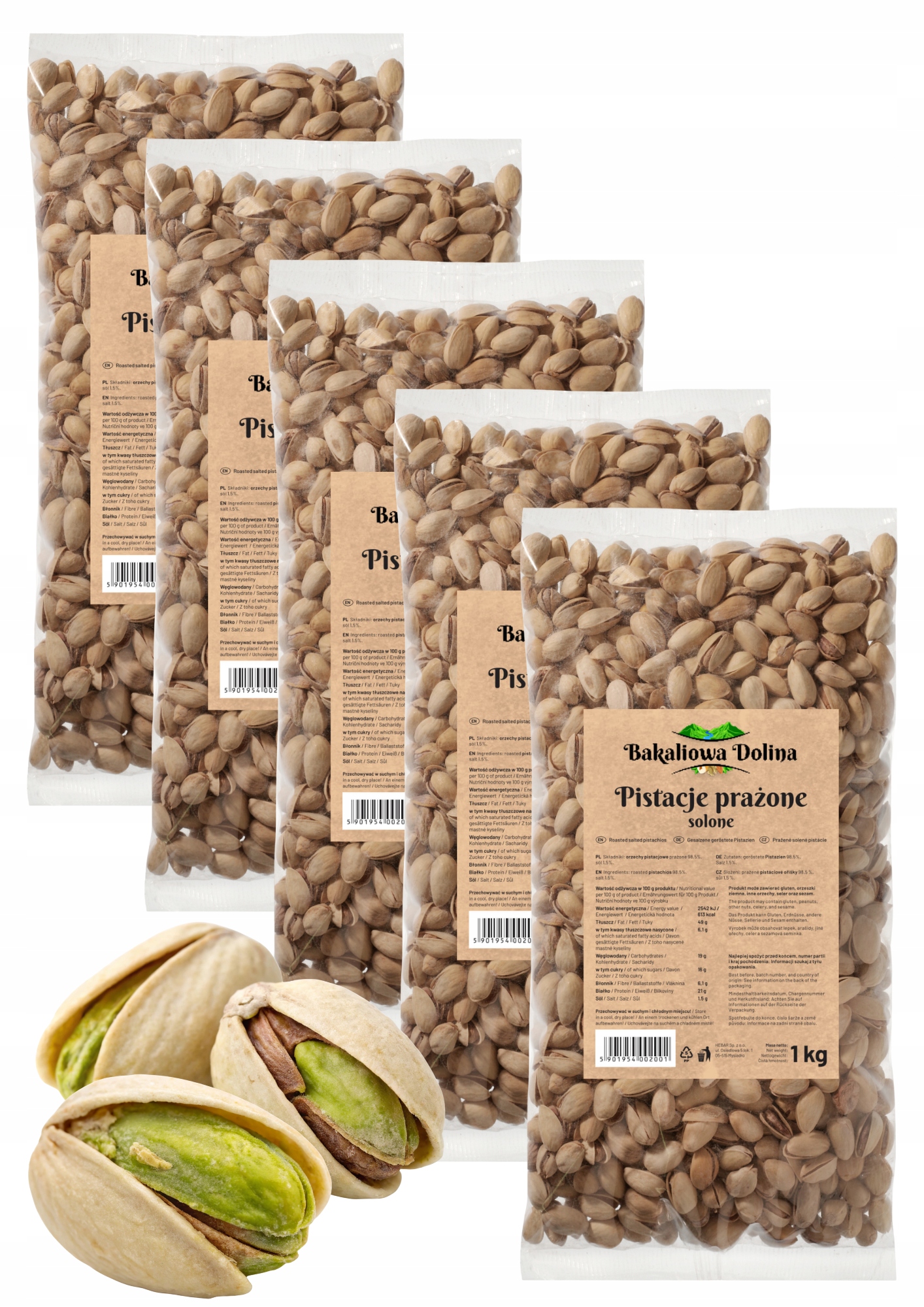 Levně Pistácie Solené 5KG 5000G Velké Pražené Přírodní Čerstvé Bakaliowa Dolina