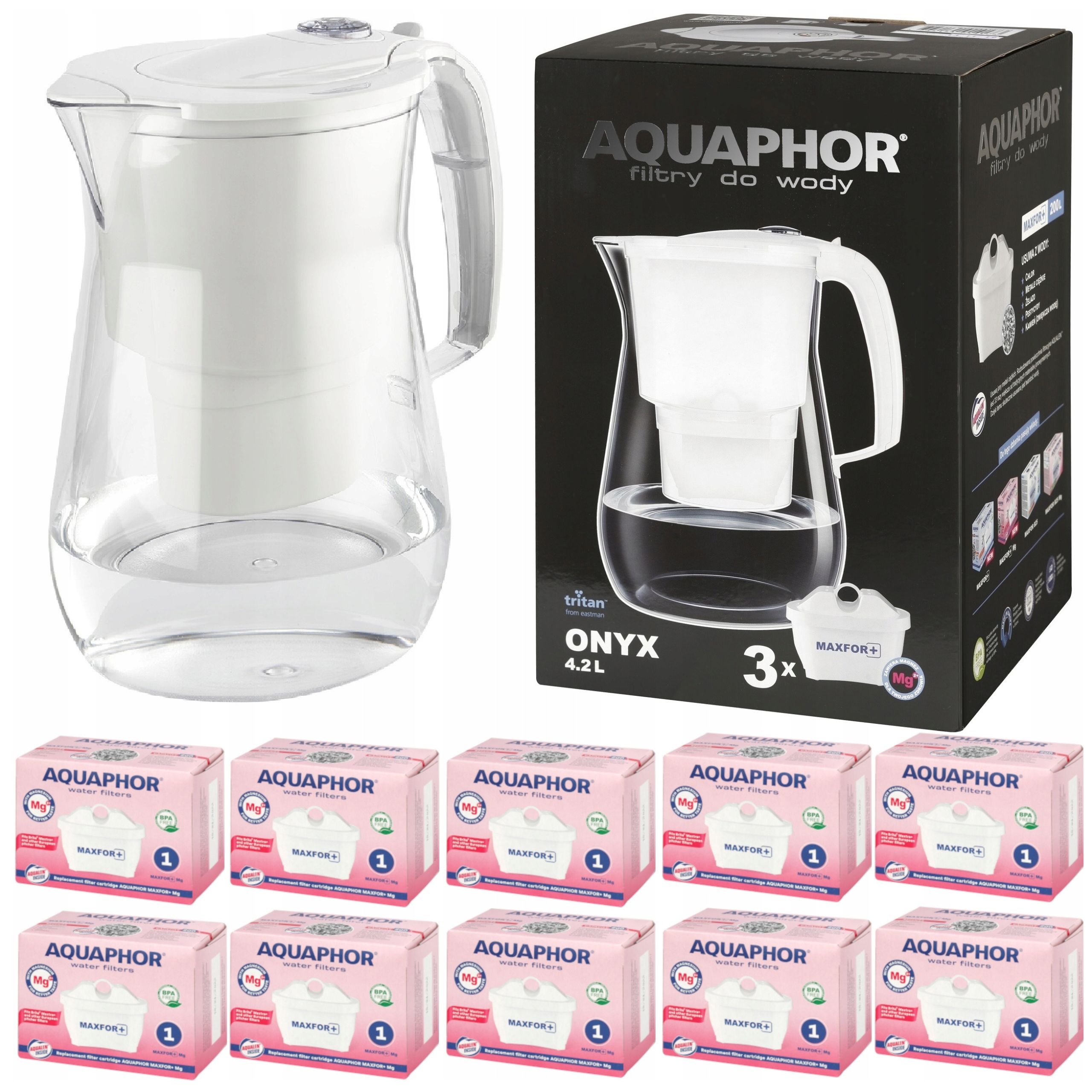 Filtrační konvice Aquaphor Onyx bílá sada filtrů (10 x Maxfor Mg)
