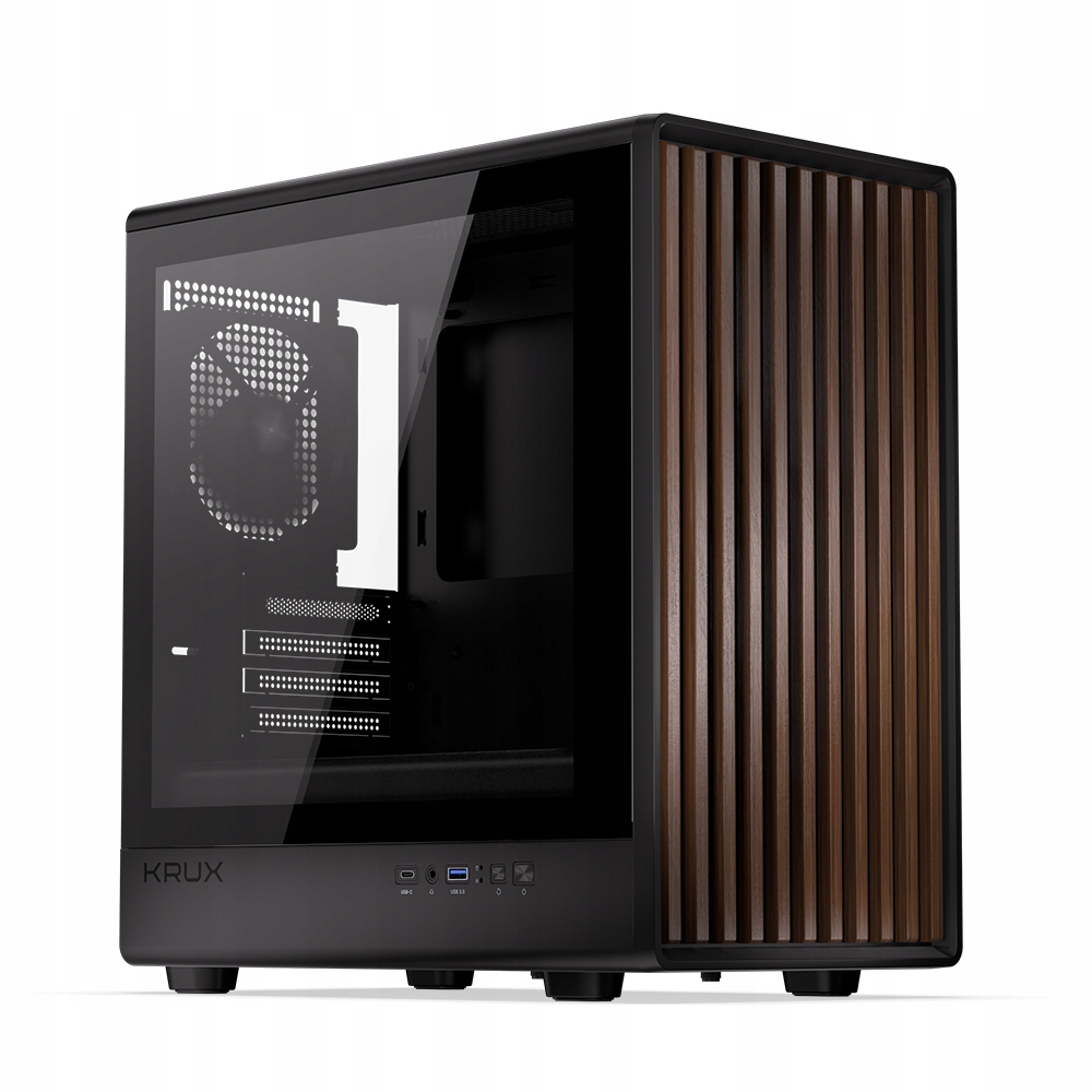 Počítačová Skříň mATX Krux Helio, mATX, 1x120 mm ventilátor, dřevo, Usb-c