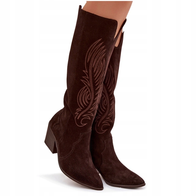 Dámské Semišové Kozačky Kovbojské Boty Na Podpatku Zazoo 3152 Čokoládové 39