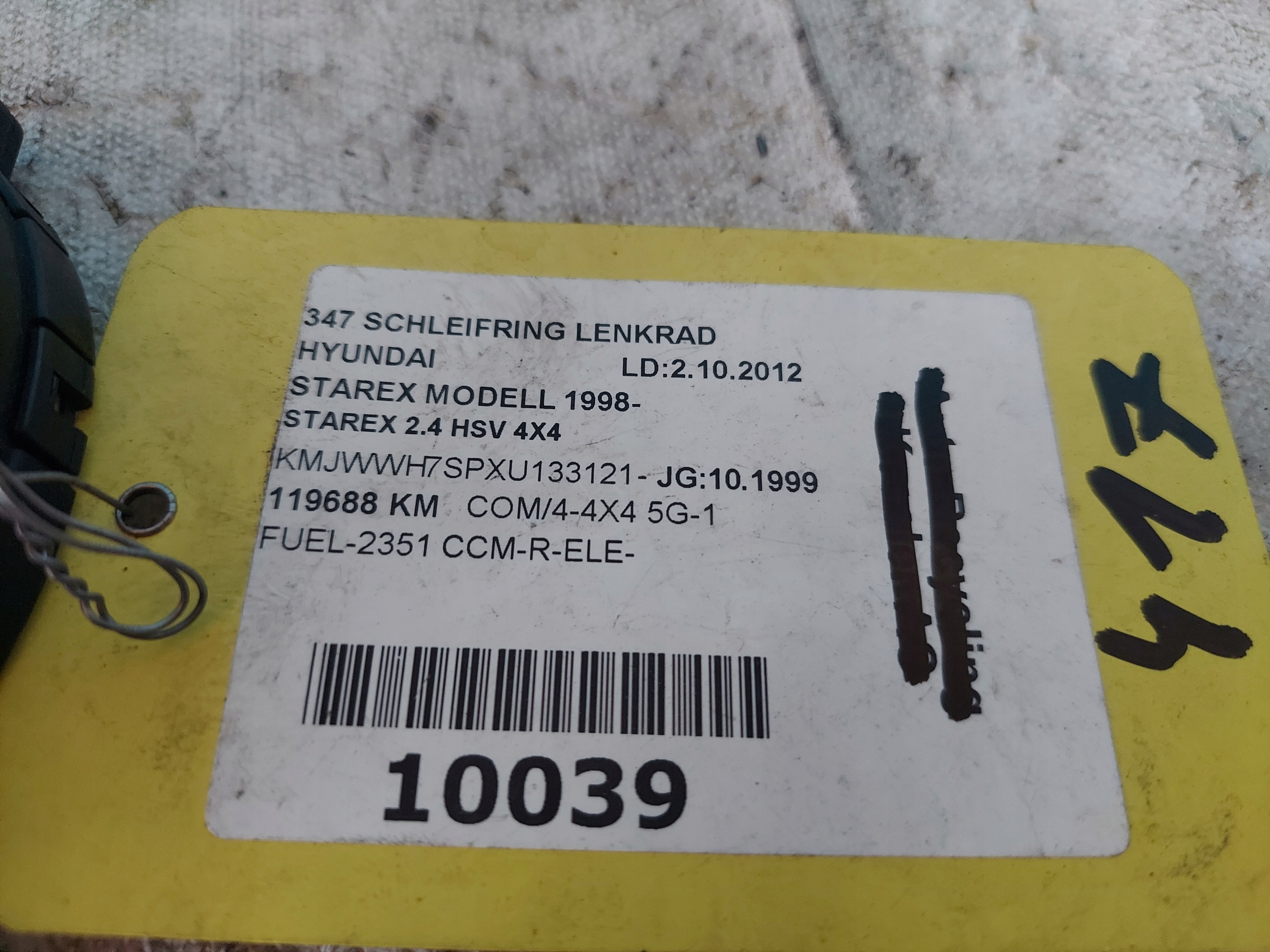ring airbag HYUNDAI STAREX 2.4 4X4