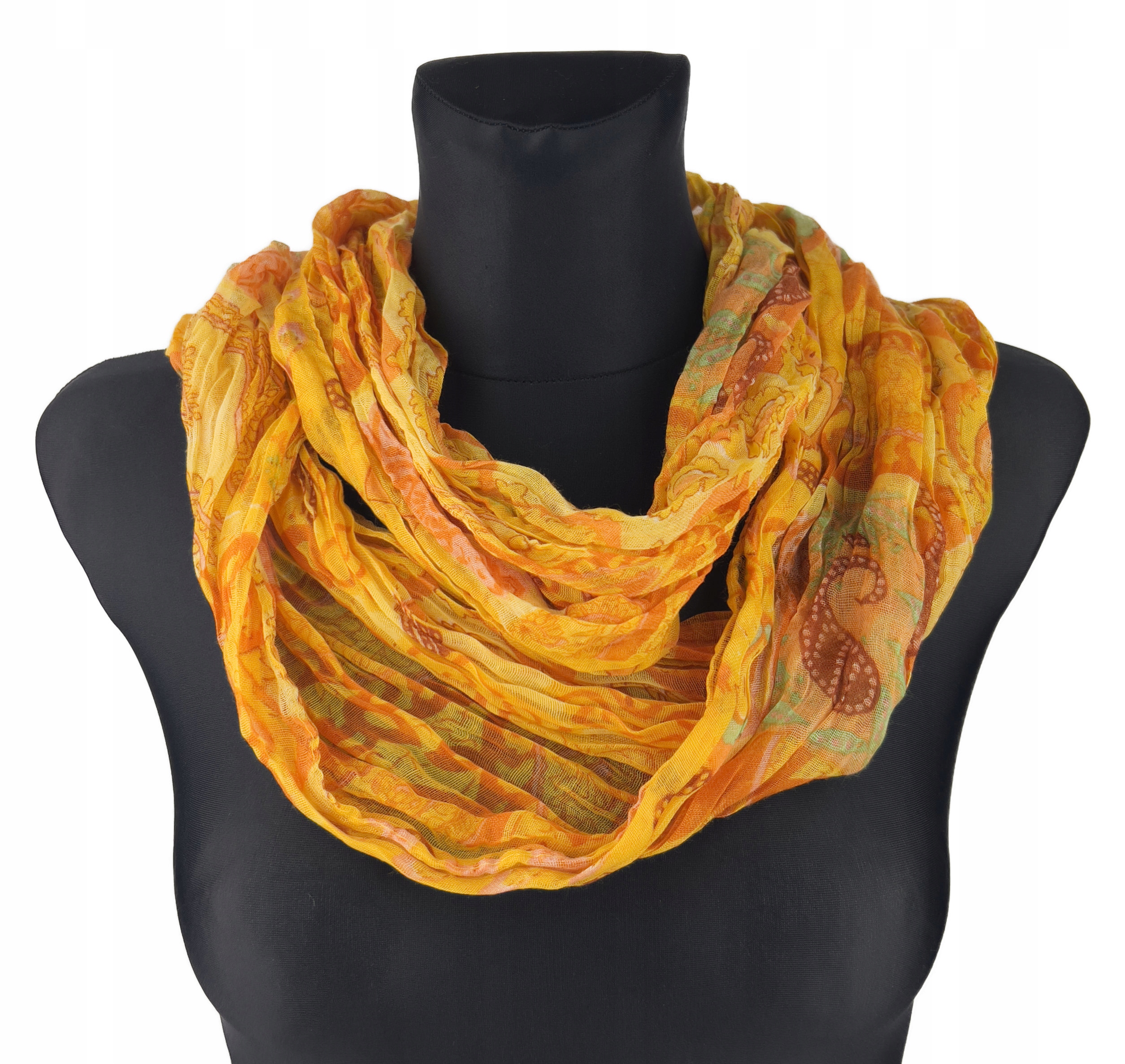 Mały Komin szalik apaszka wzorzysty - odcienie żółtego żółty 665