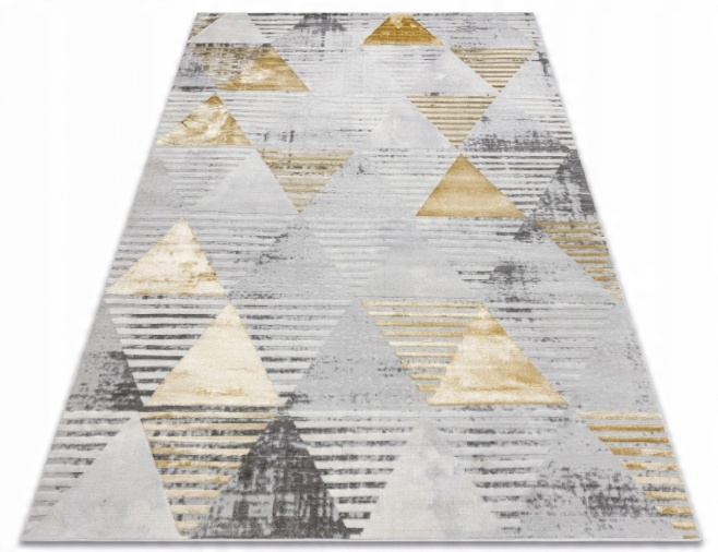 

Dywan Lira 3D trójkąty szary ze złotym geo 80x150