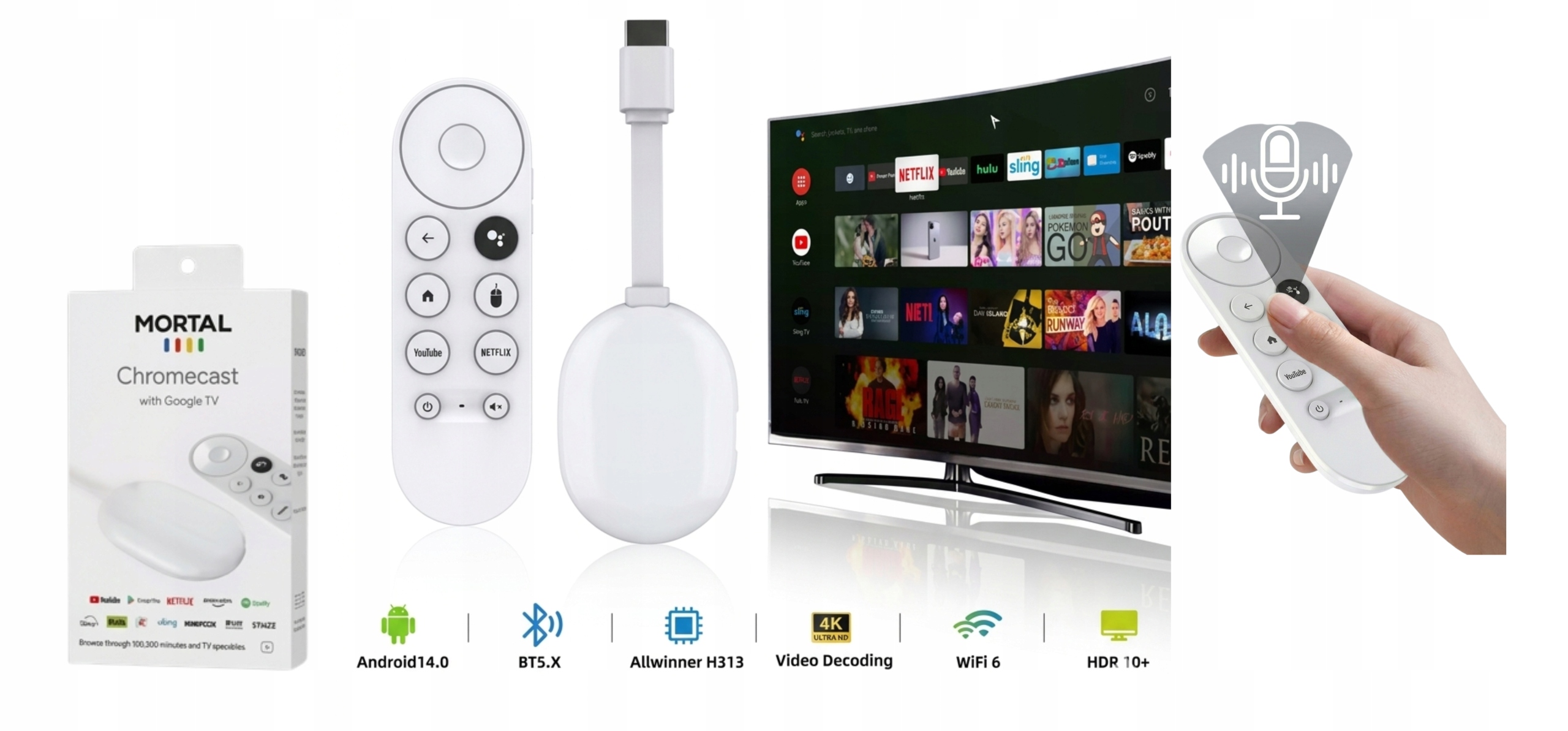 CHROMECAST GOOGLE ODTWARZACZ ANDROID SMART TV BOX 4K HDMI Wi-Fi 2/16GB