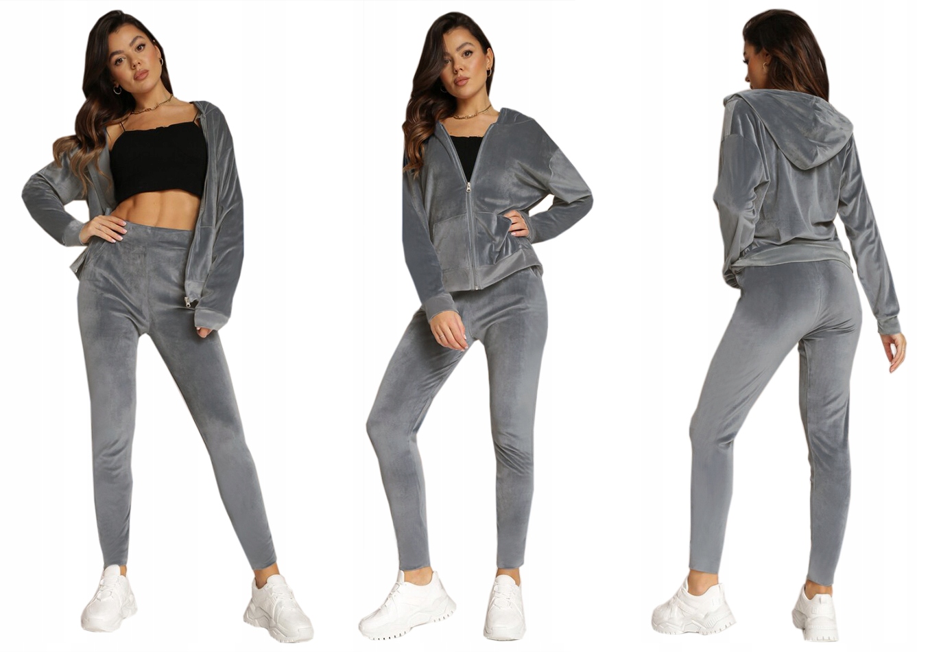 DRES damski ROZPINANY WELUROWY komplet szary 91 XL Kolor szary