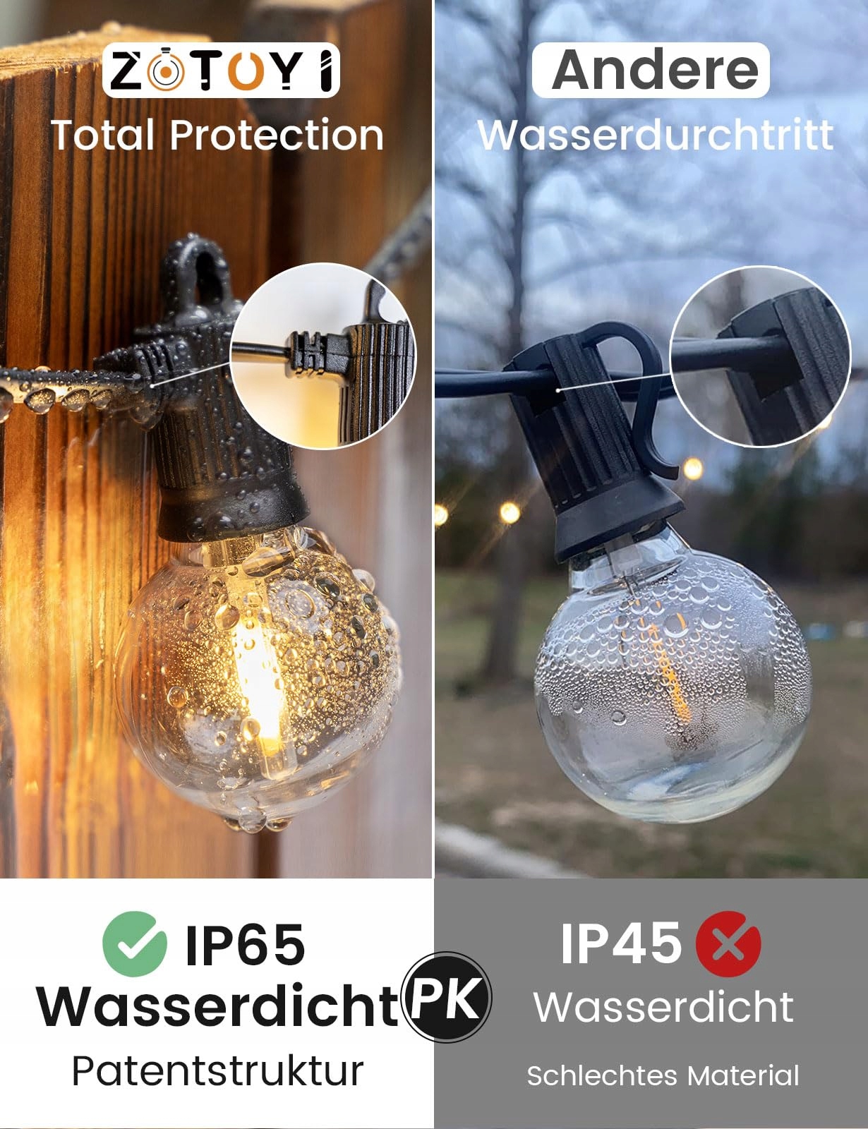 ZOTOYI Girlanda Świetlna 80FT IP65 Wodoodporna 32 Lampy LED Ciepły Biały — miniatura 2
