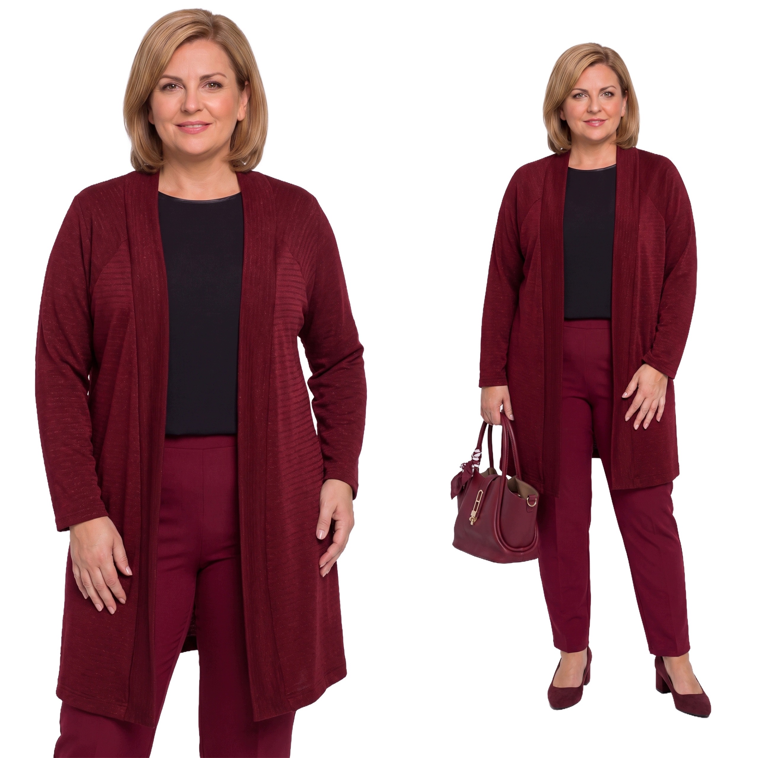 Bordový pruhovaný kardigan plus size velikost 64