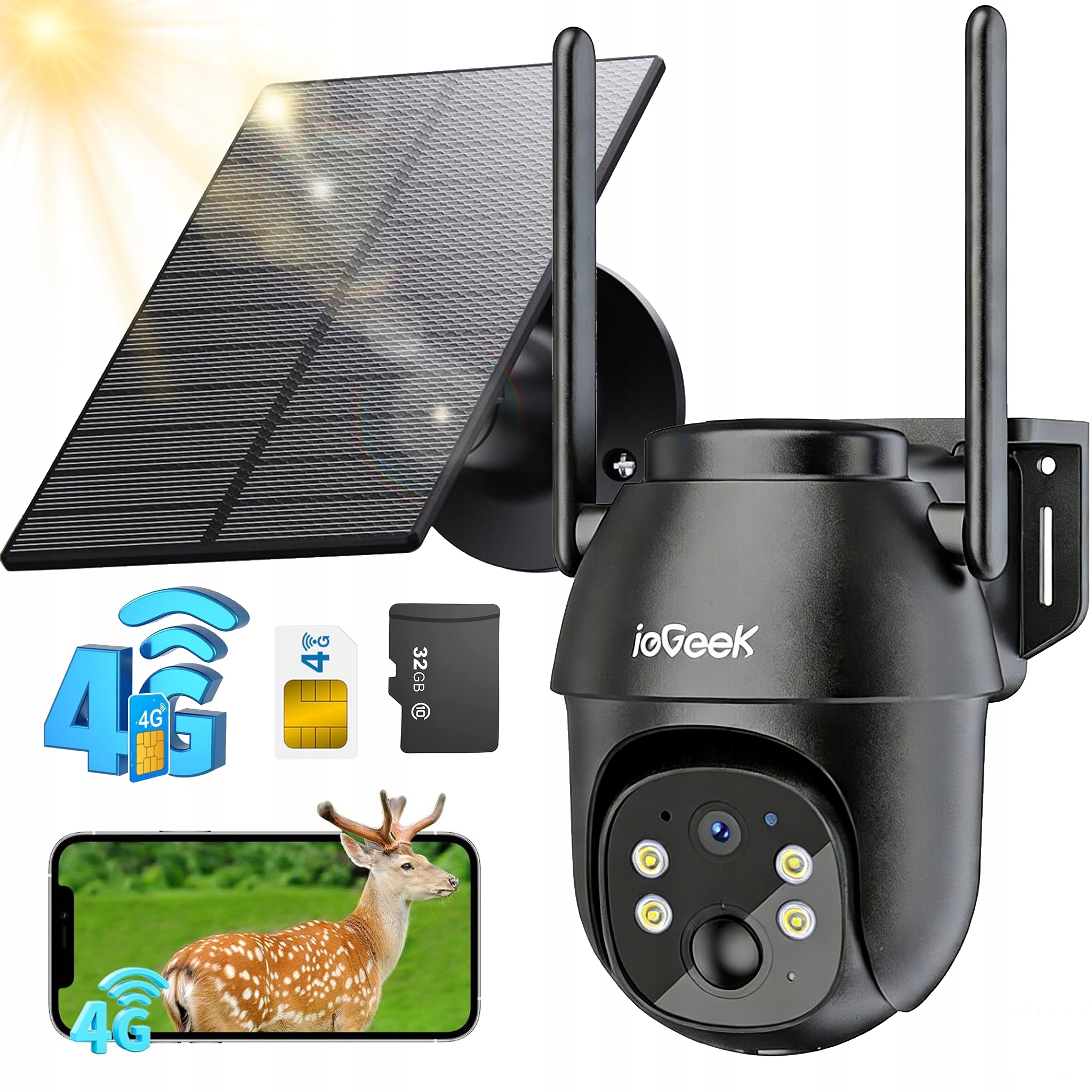 Venkovní Ip kamera s 4G Sim kartou, Odolná Baterie 3Mpx 2K Smart Pir Sd