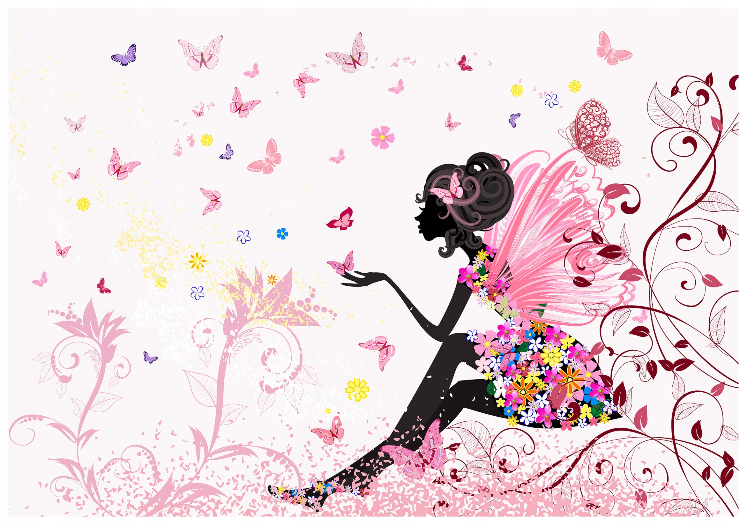 Fototapeta vlies Víla a motýle pastelové kvety farby 368x254 lepidlo