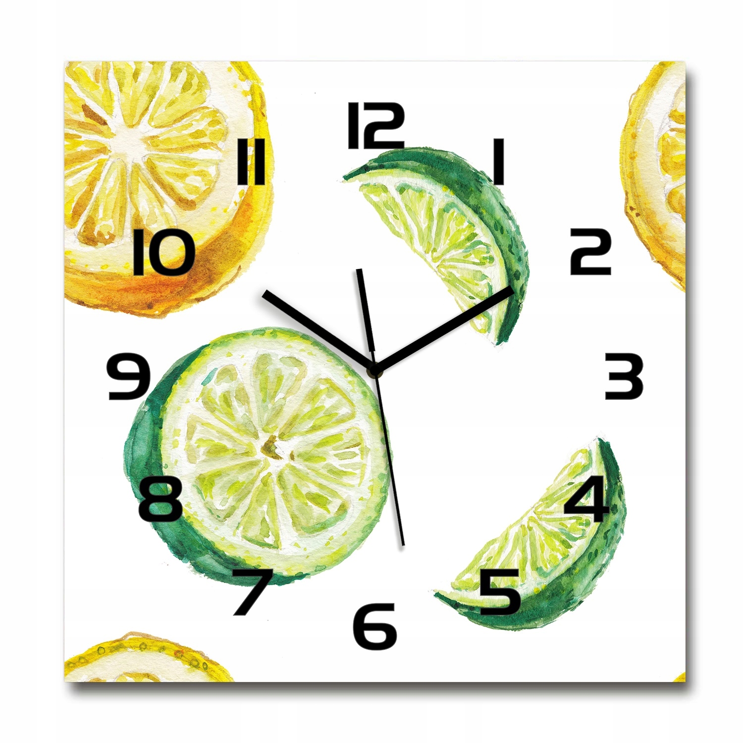

Nowoczesny szklany zegar Cytryna i limonka 60x60cm