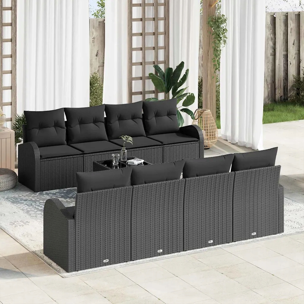 Sada zahradních pohovek s polštářem 9 pcs Černá 55 x 55 x 37 cm Černá 33546