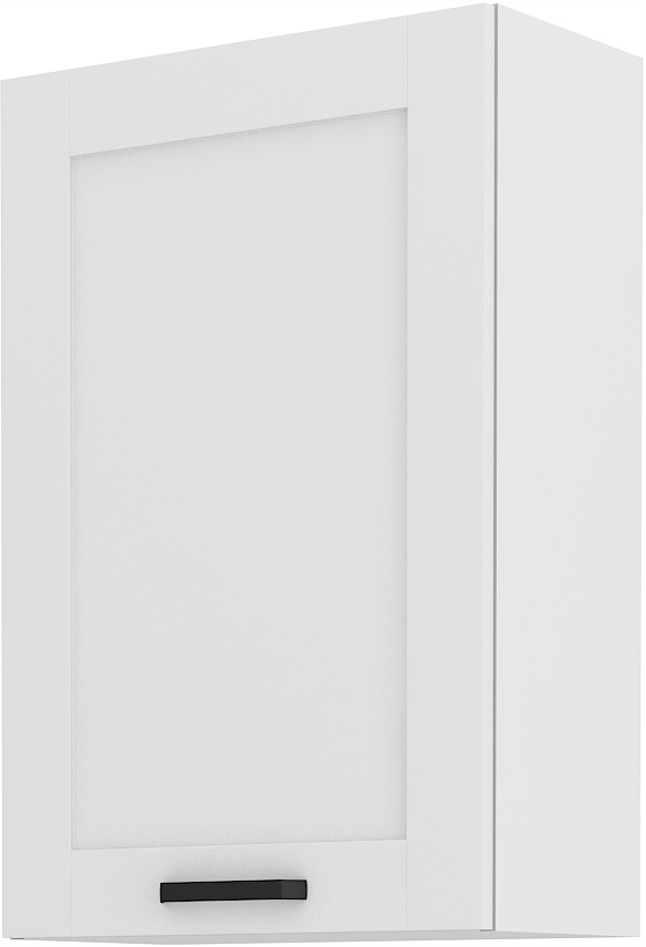 Kuchyňská skříňka horní, závěsná, 60 cm vysoká, s policemi, bílá, frézovaná přední část.