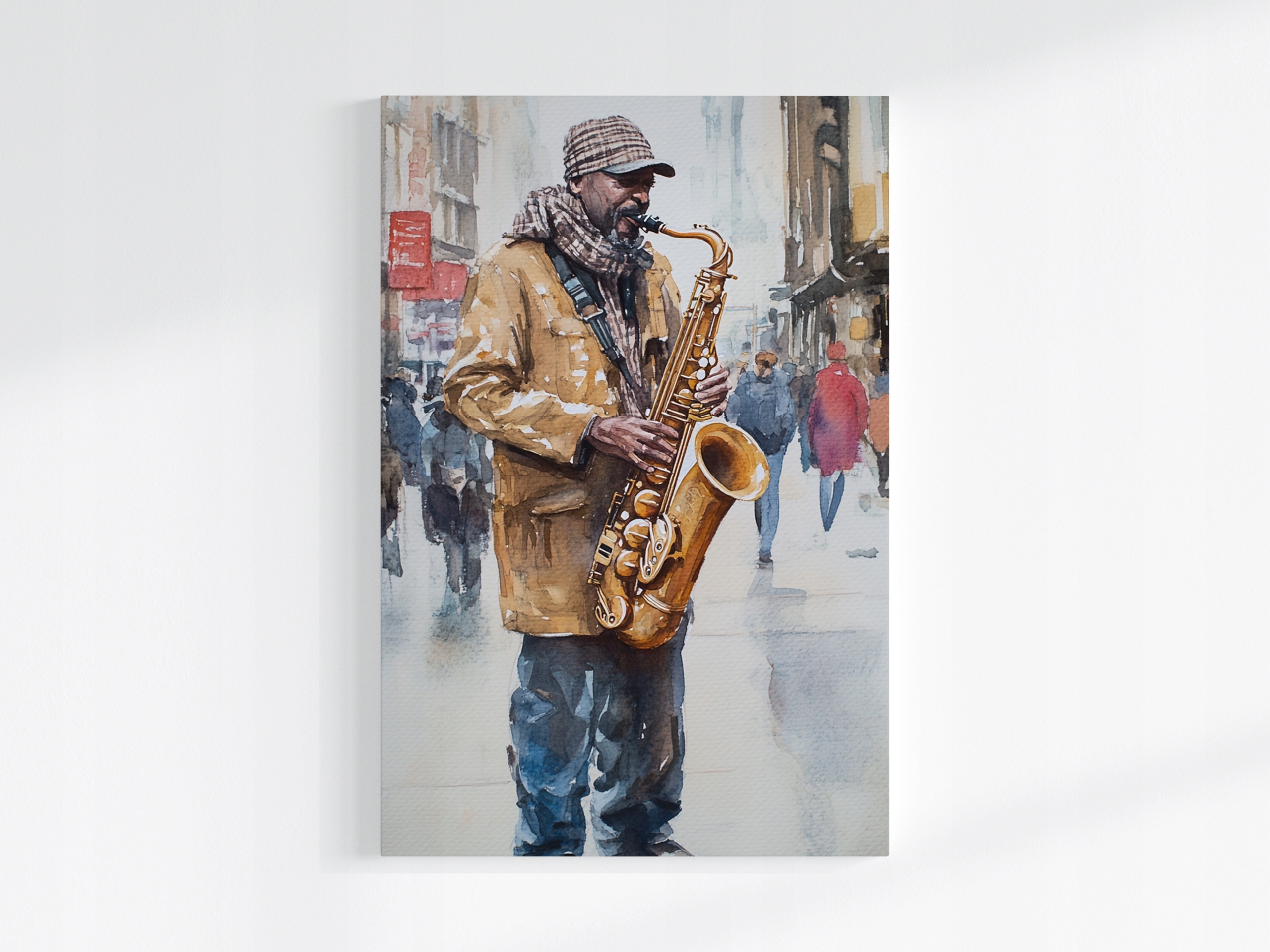 Obraz Na Plátně Canvas Saxofonista Ulice Jazz Akvarel Město 80x120
