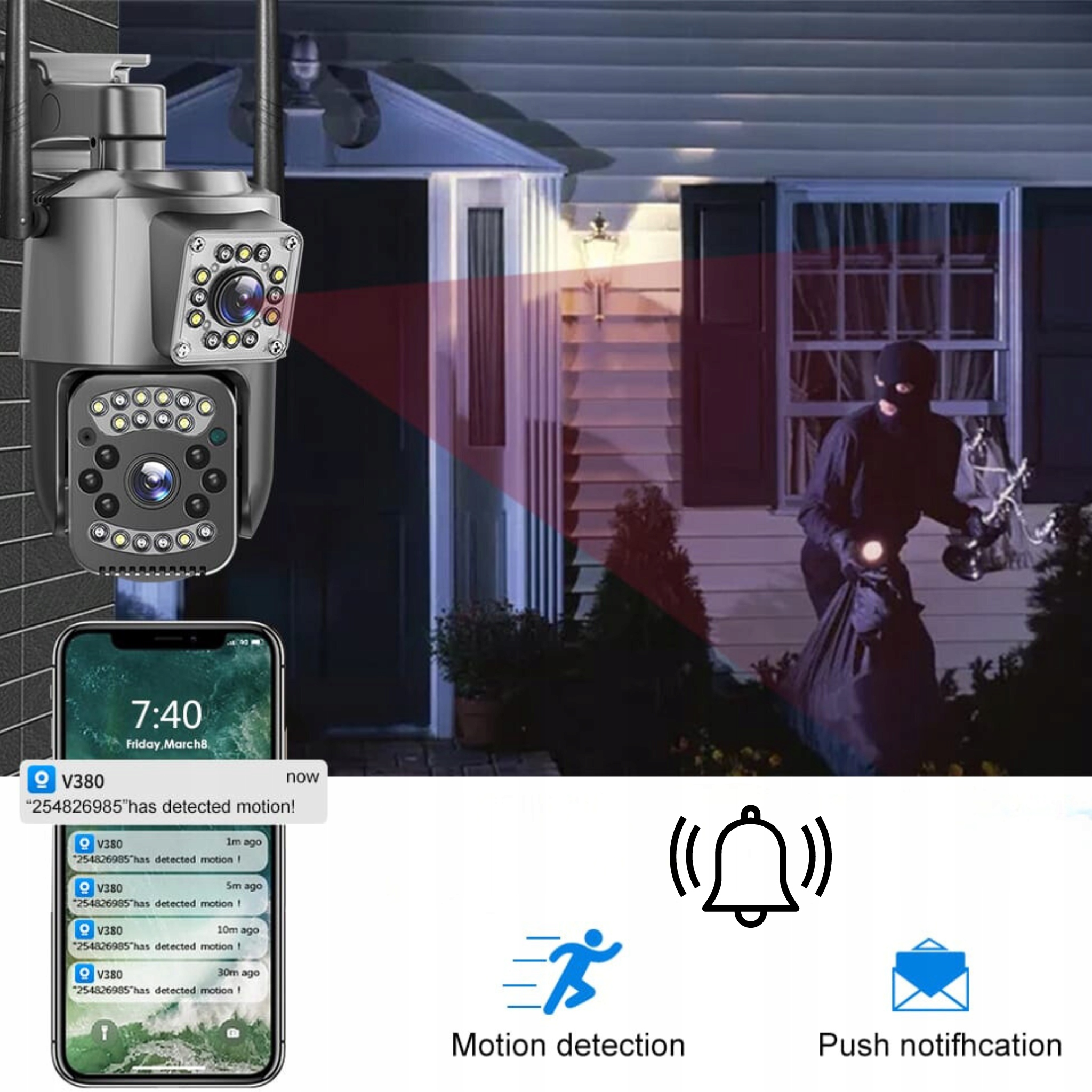 PODWÓJNA KAMERA WIFI IP ZEWNĘTRZNA OBROTOWA 2K ŚLEDZENIE 4MPX DOŚWIETLENIE Marka Inna