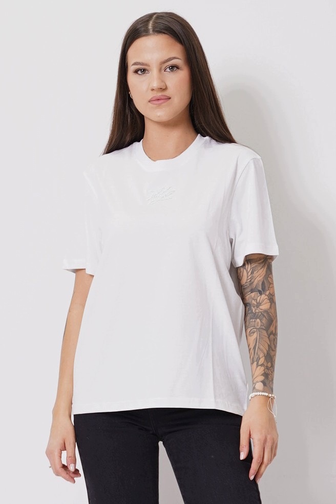 T-shirt biały bawełniany o luźnym kroju Karl Lagerfeld B4W17045 M